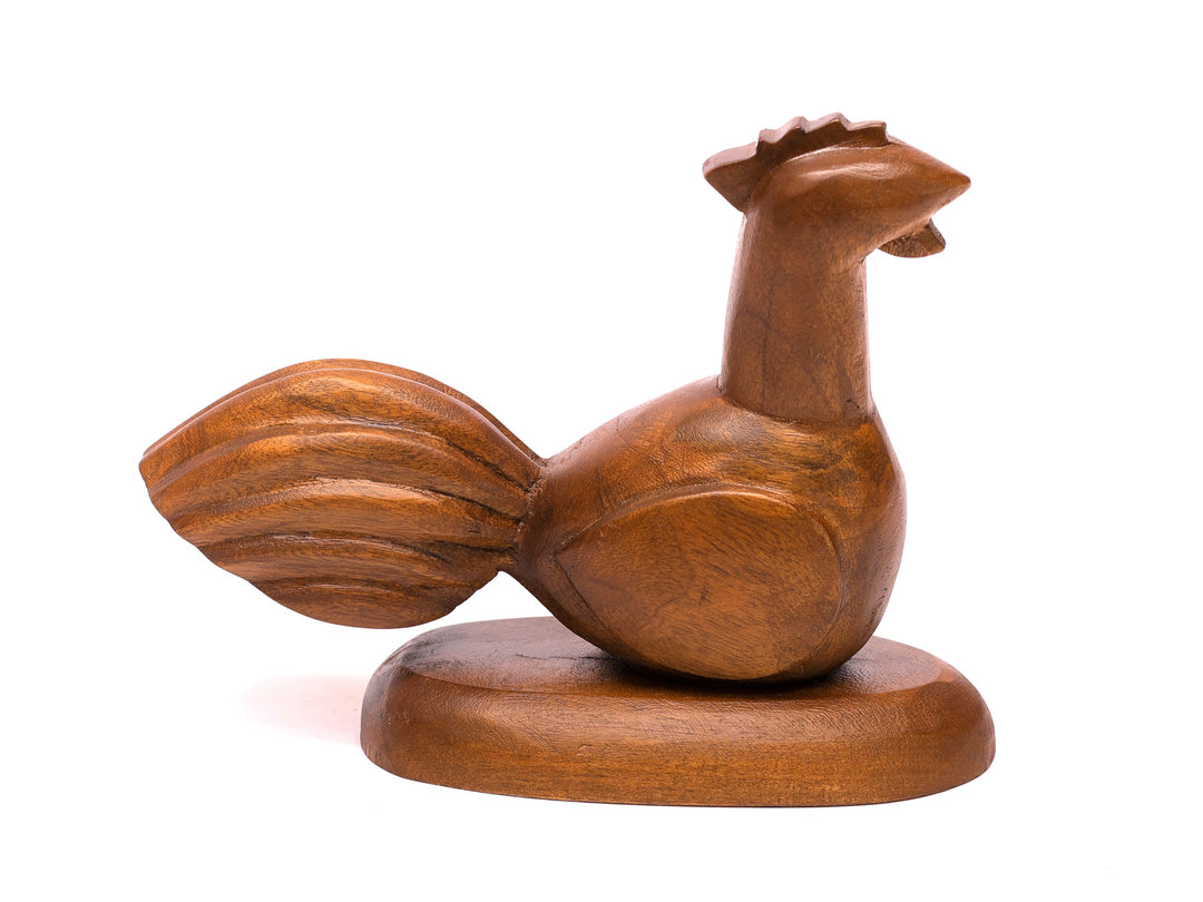 Playful Carved Wooden Rooster Figurine Animal Figurine