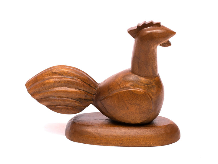 Playful Carved Wooden Rooster Figurine Animal Figurine