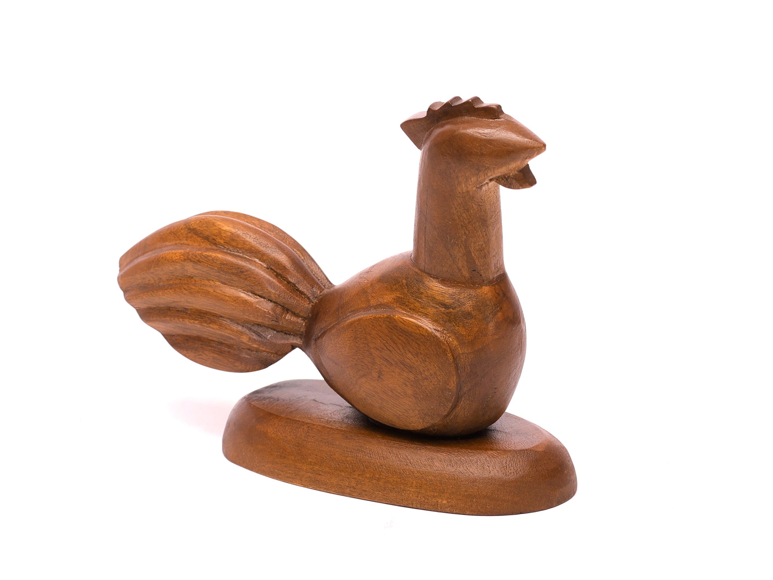 Playful Carved Wooden Rooster Animal Figurine