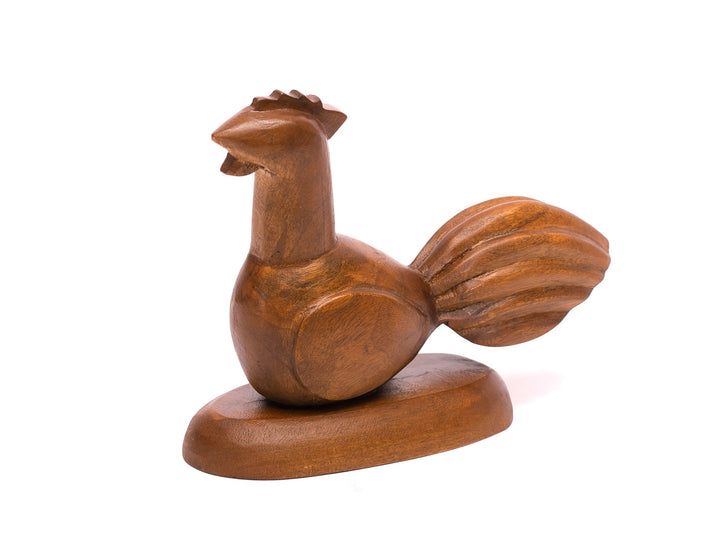 Playful Carved Wooden Rooster Figurine Animal Figurine