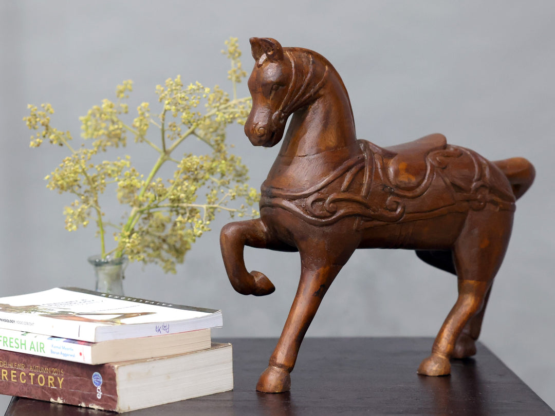 Vintage Royal Carved Trotting Wooden Horse Figurine Animal Figurine