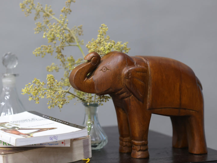 Regal Wooden Carved Elephant Animal Figurine