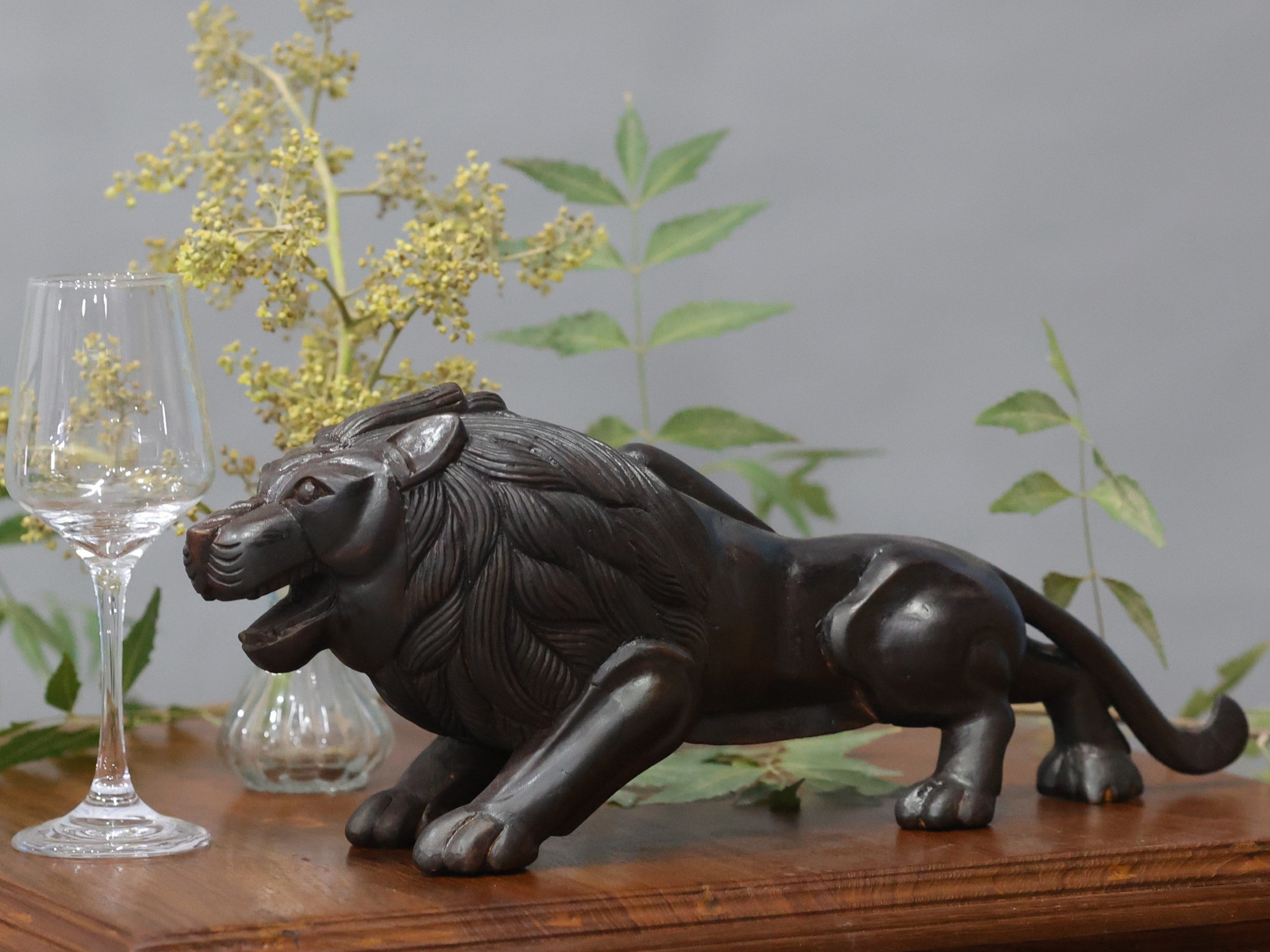 Hand Crafted Wooden Lion Animal Figurine