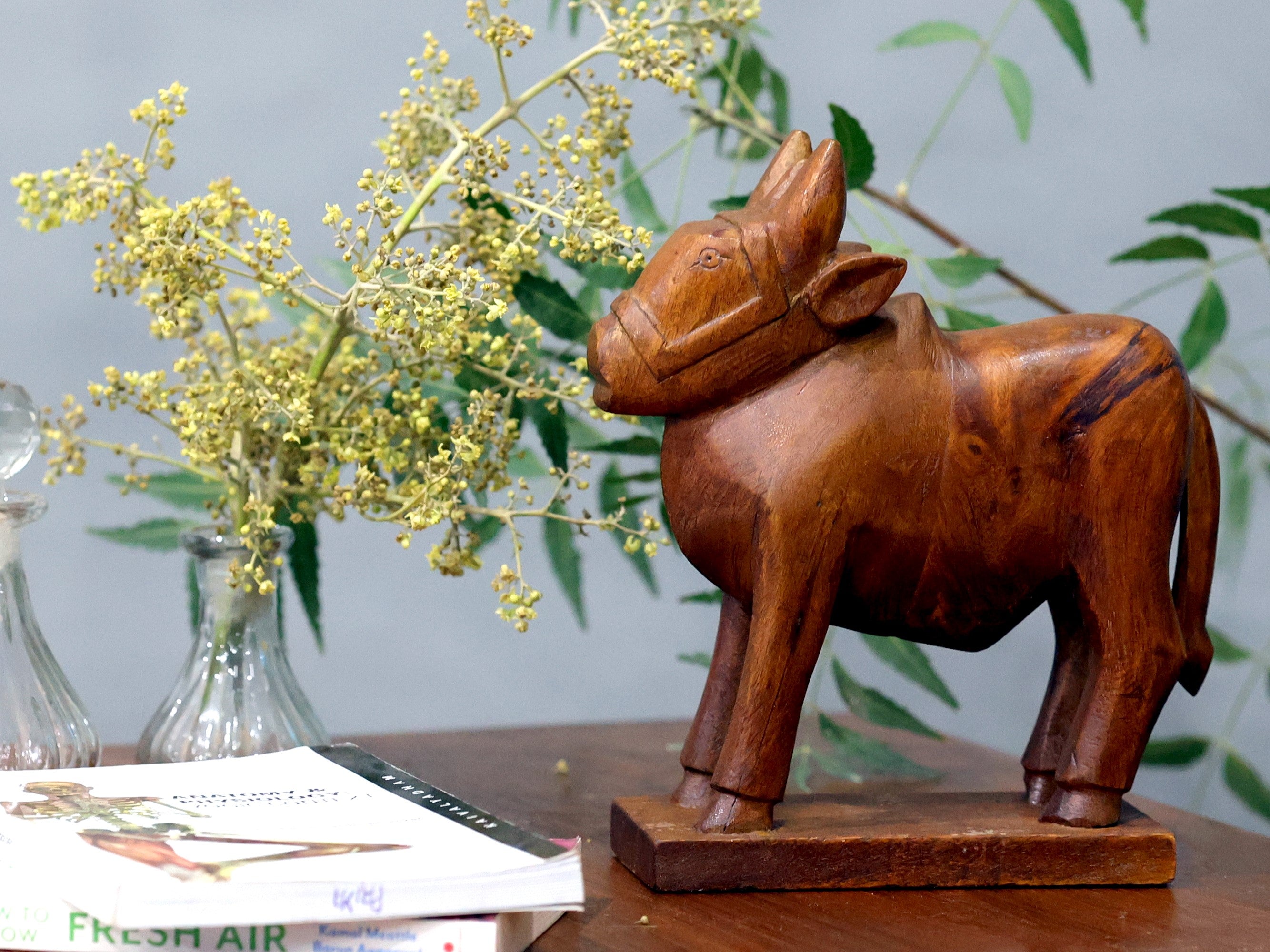 Artistically Handcrafted Wooden Cow Animal Figurine