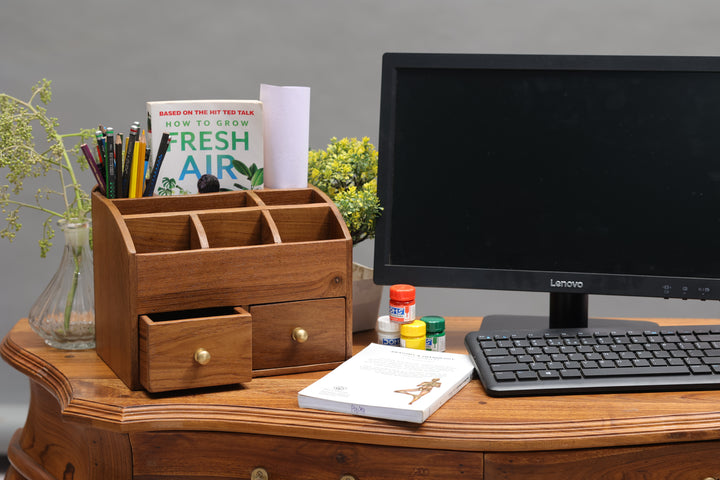 10-Compartment Wood Desk Organizer Desk Organizer