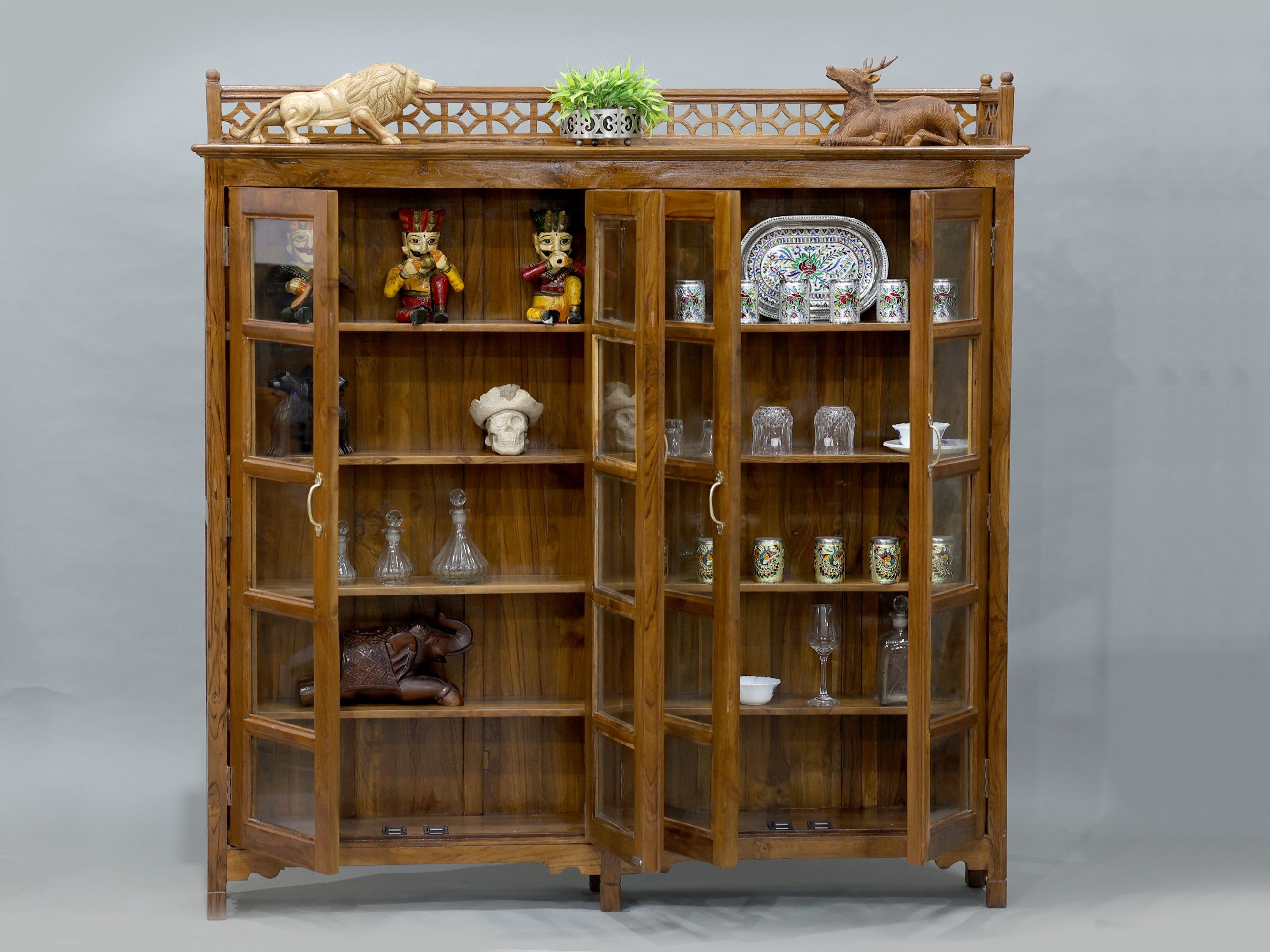 Teak wood Slim Long Showcase Cabinet Showcase