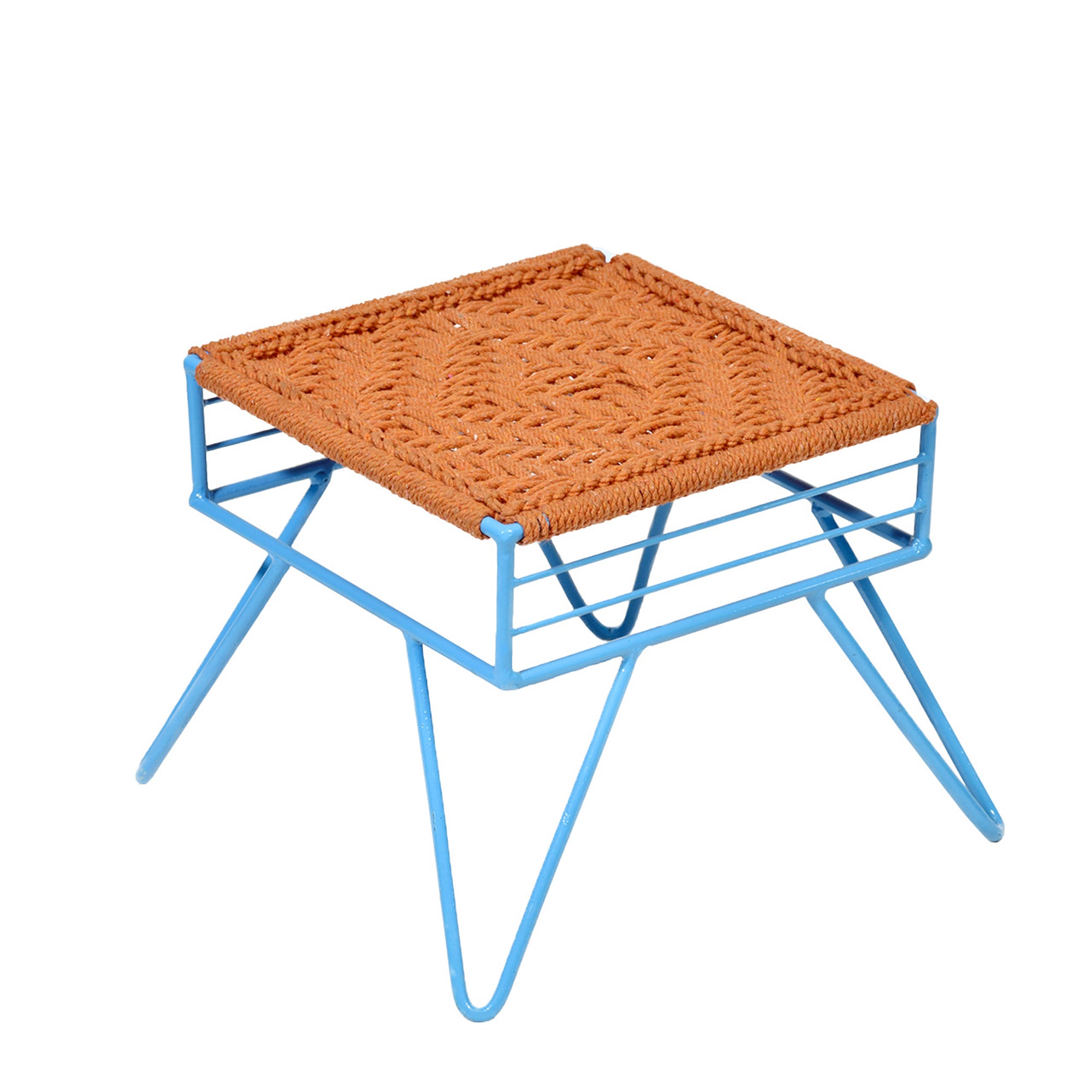 Blue Legs Organge thread Woven metallic Stool Stool