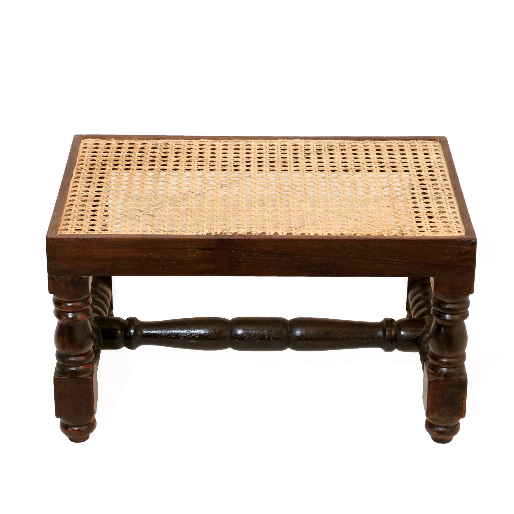 Solid Wooden Intricate Cane Stool – Woodshala