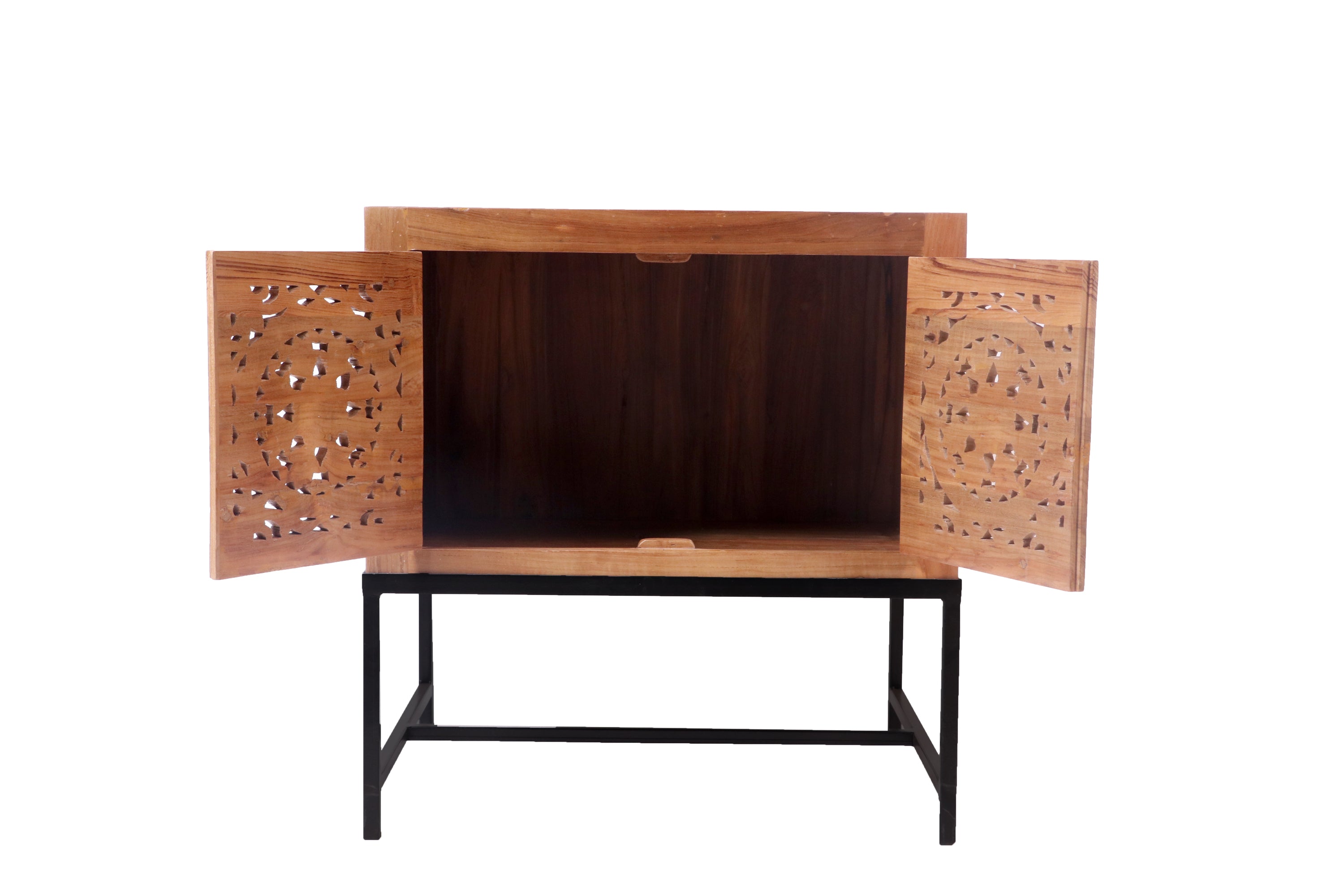 Teak wood Double Door Cabinet with Metallic Stand Cupboard