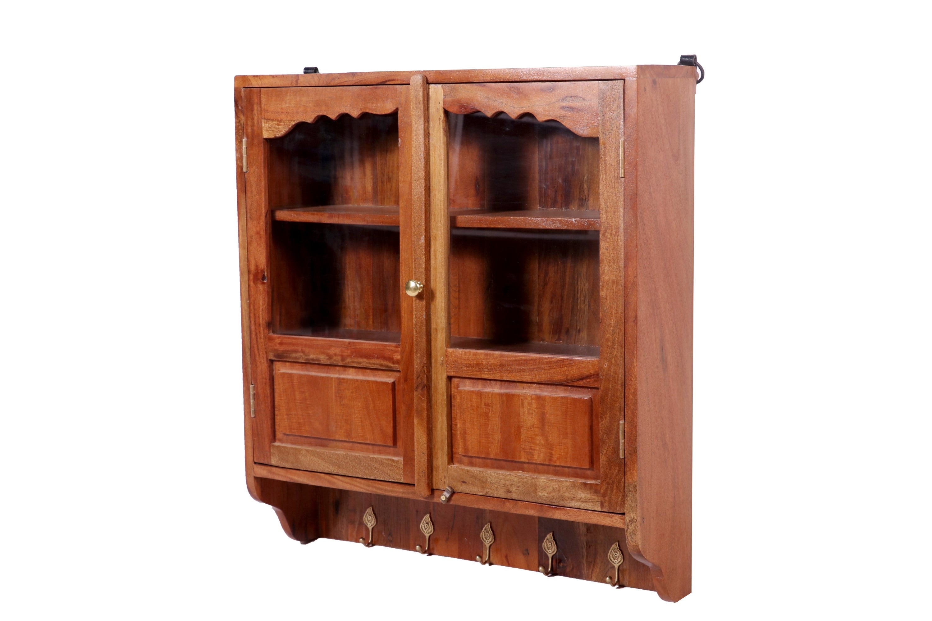 2 Door Wooden Wall cabinet with with 3 Shelf & Hooks Wall Cabinet