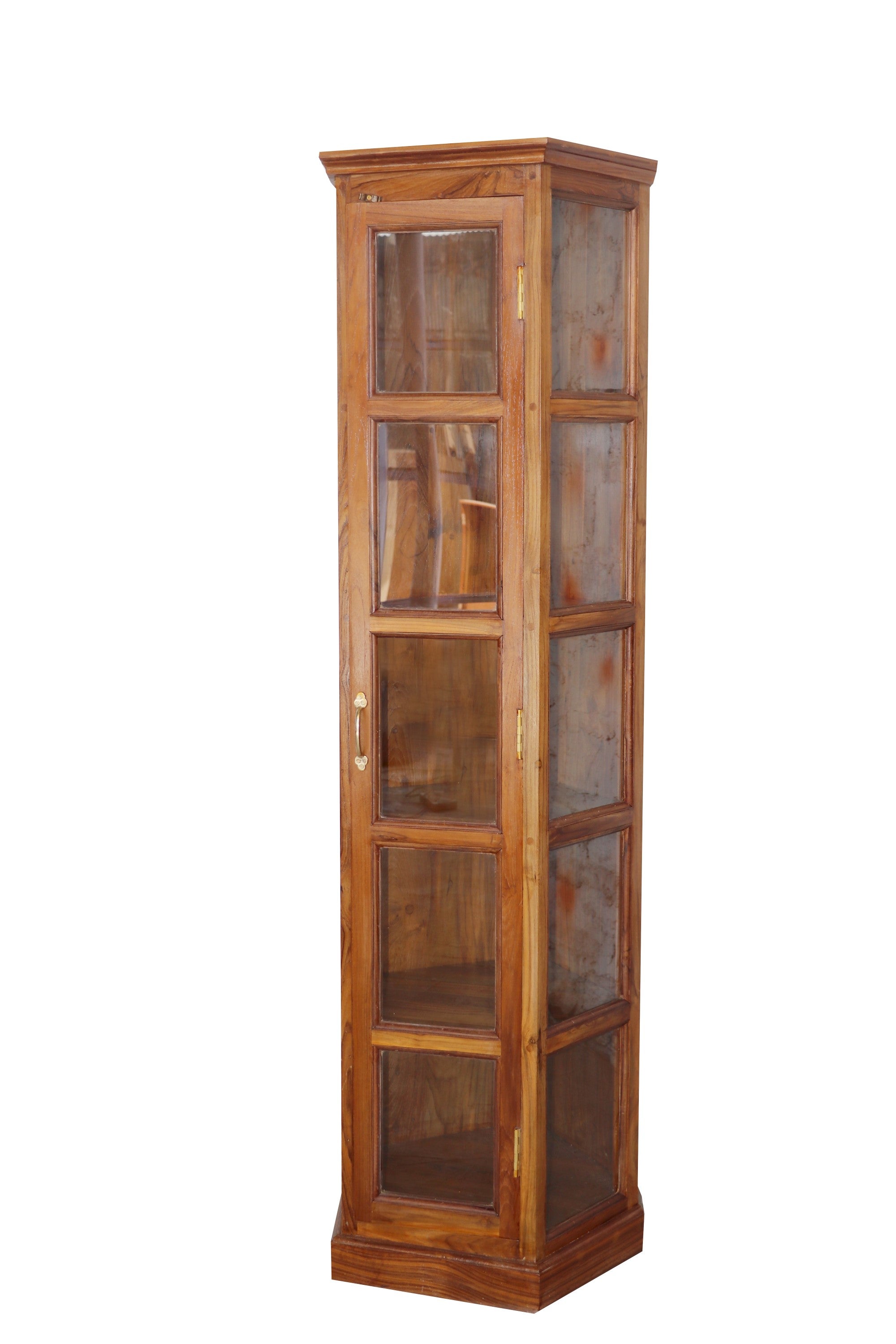 Compact long angled teak wood showcase Showcase