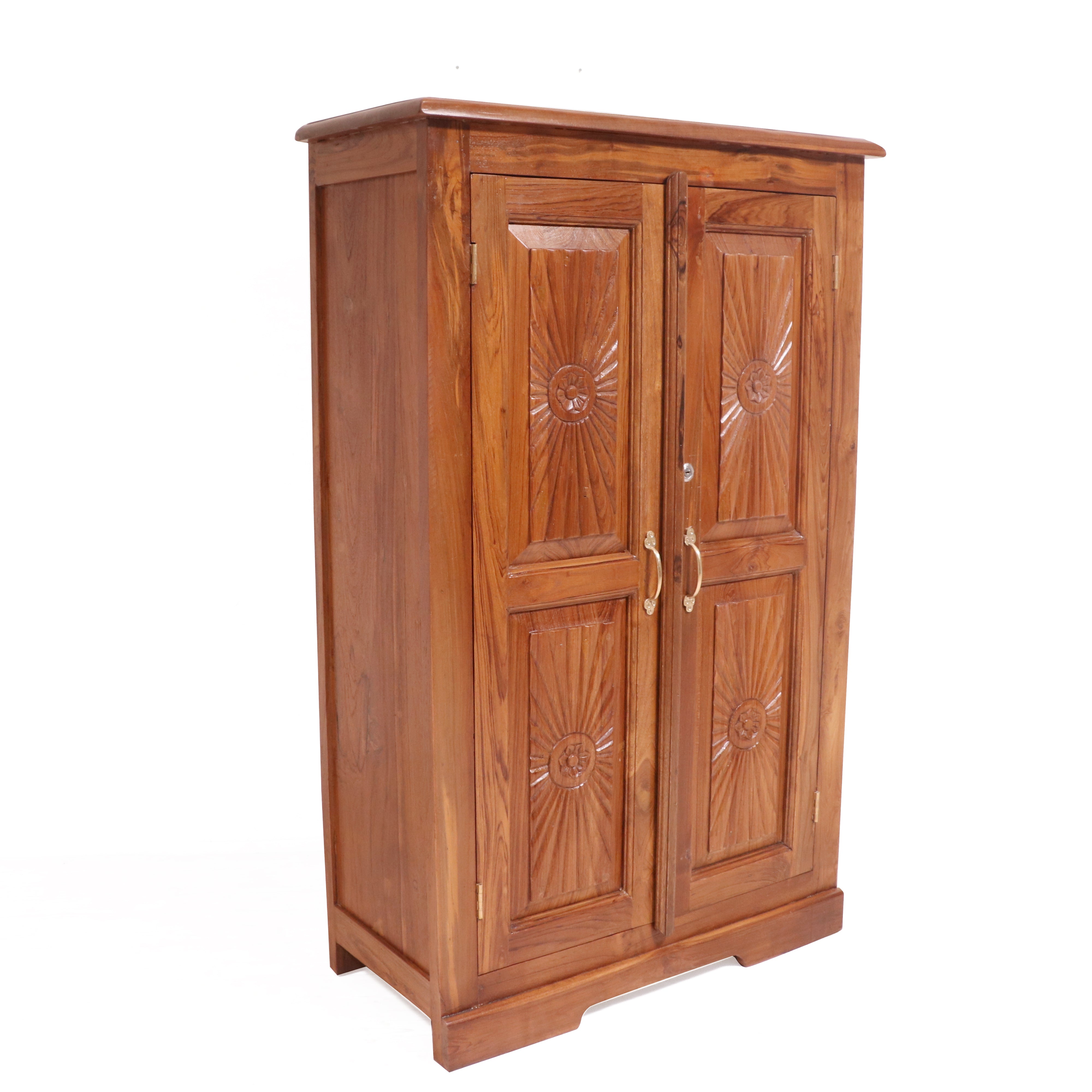 Solid beautifully carved natural tone polished Wardrobe cabinet Wardrobe