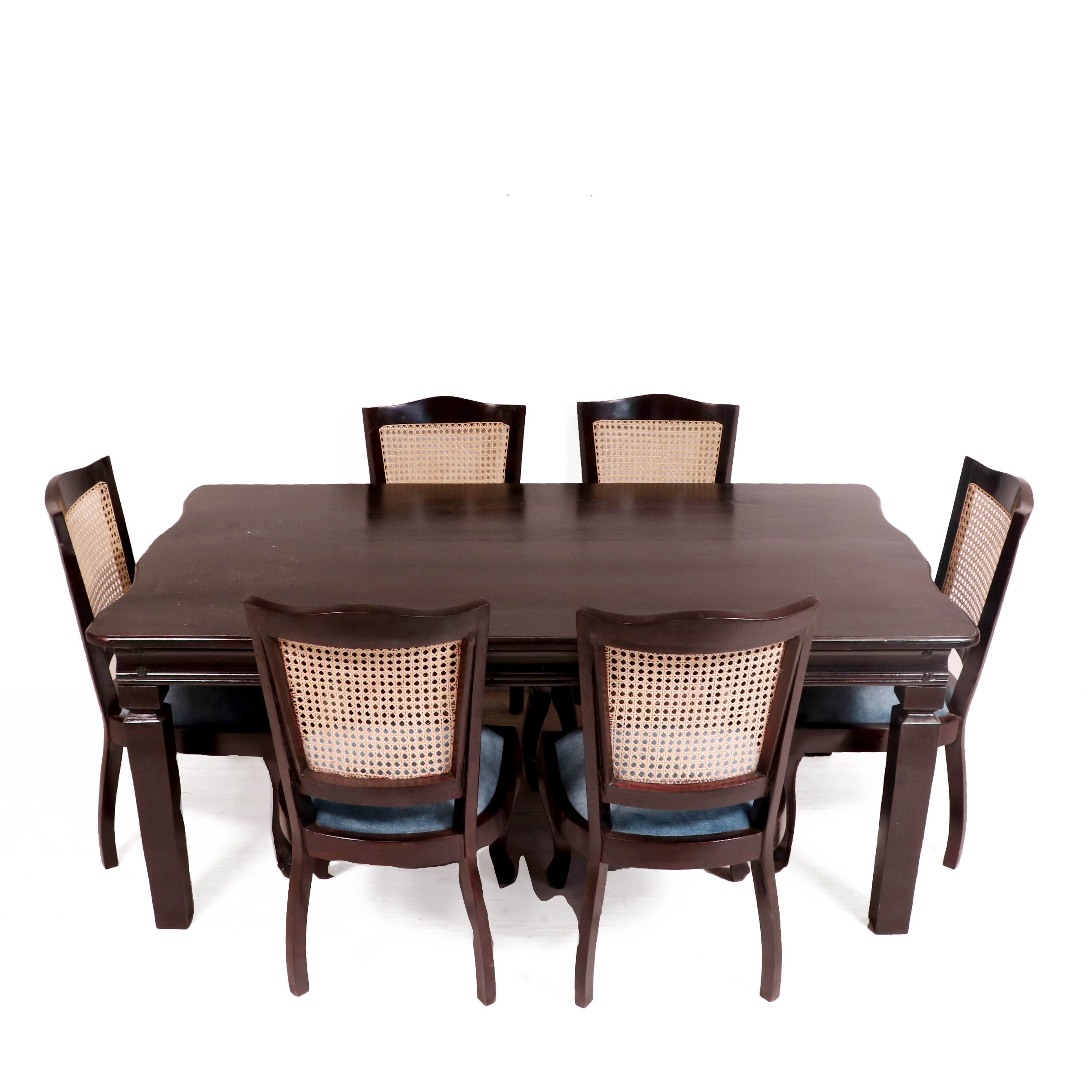 Classic Cane Chairs with Modern Dining Table 6 Seater Set