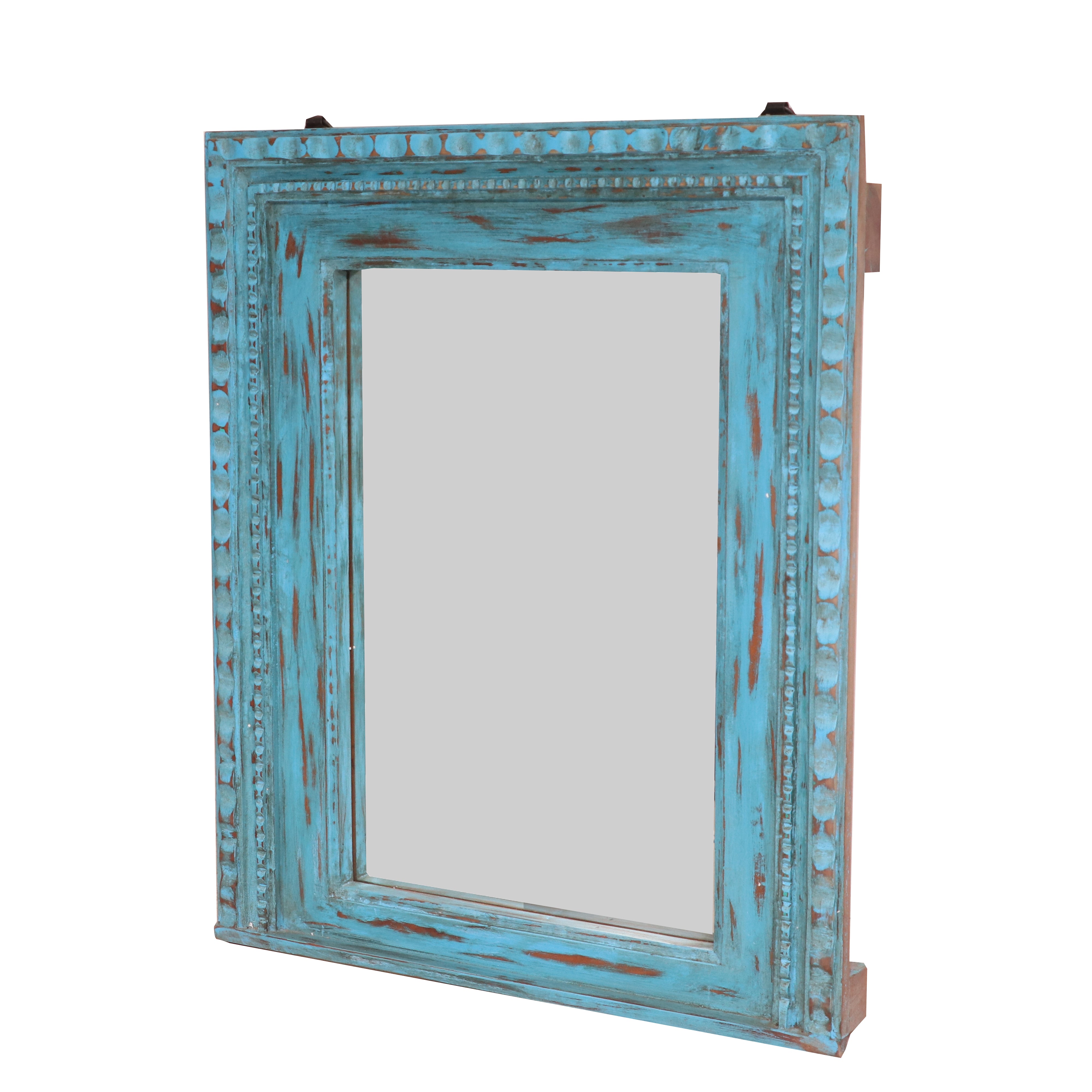 Blue folk beads traditional hand carved solid wooden mirror Mirror