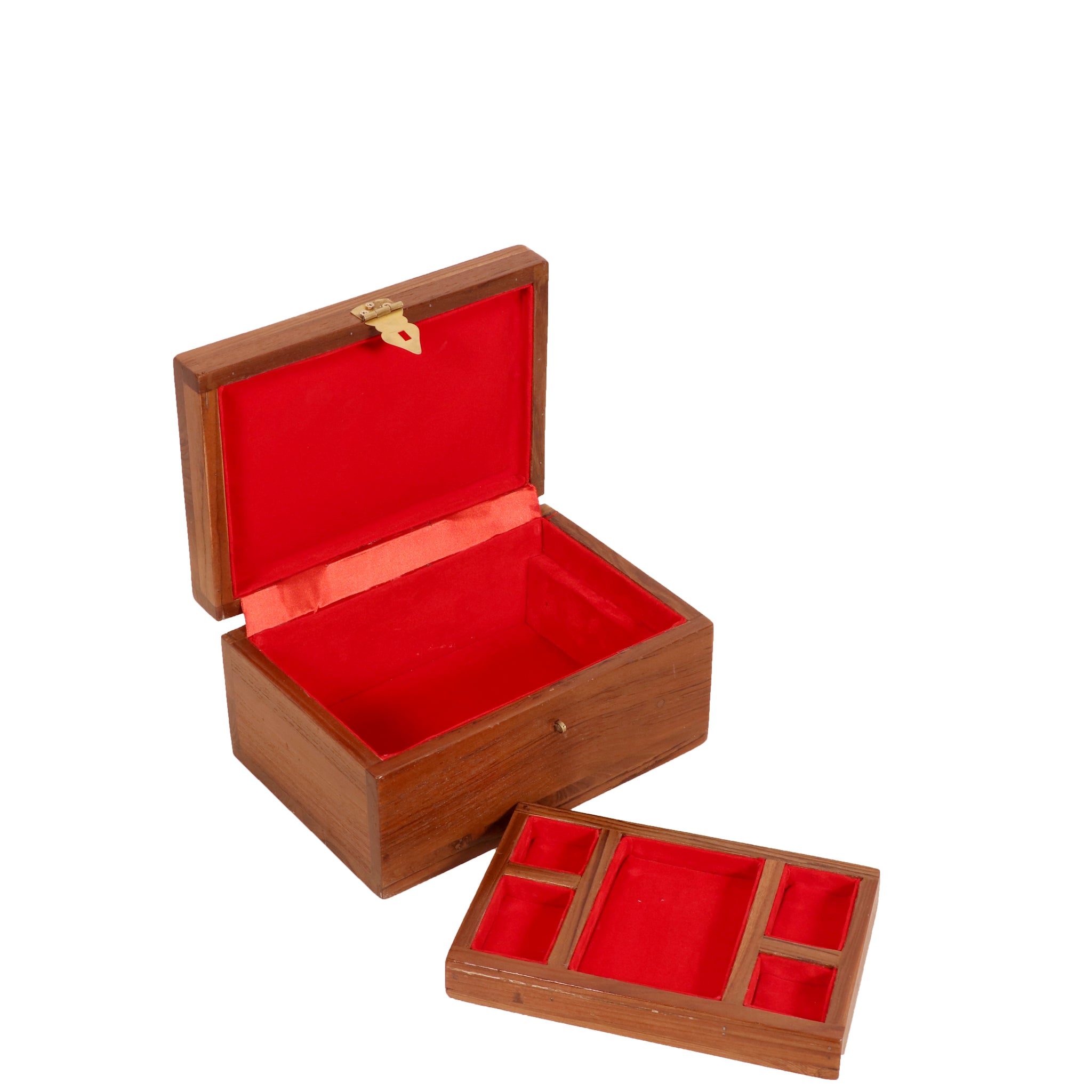 Classic teak multi compartment jewelry box