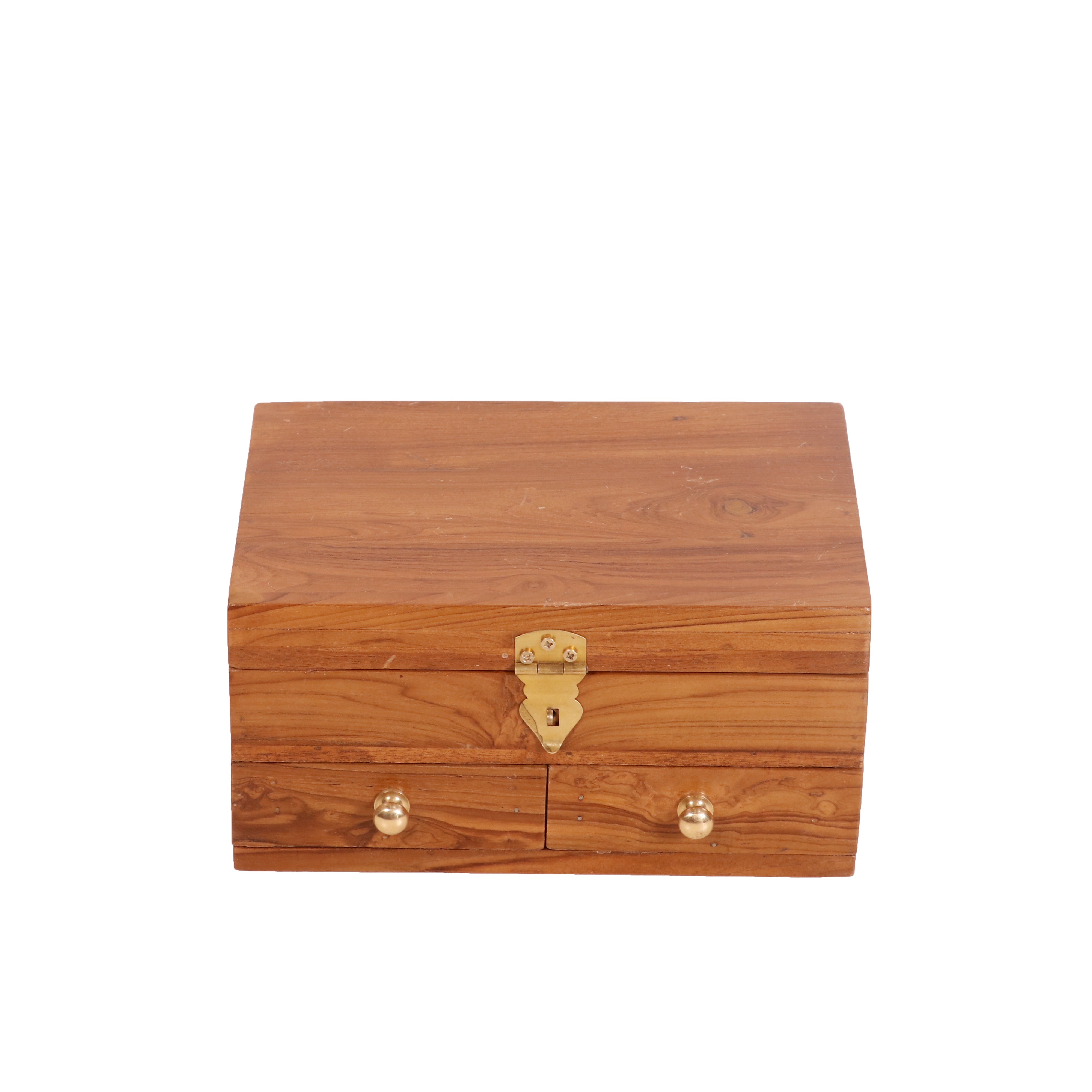 Teak double drawer compartment jewelry box Wooden Box