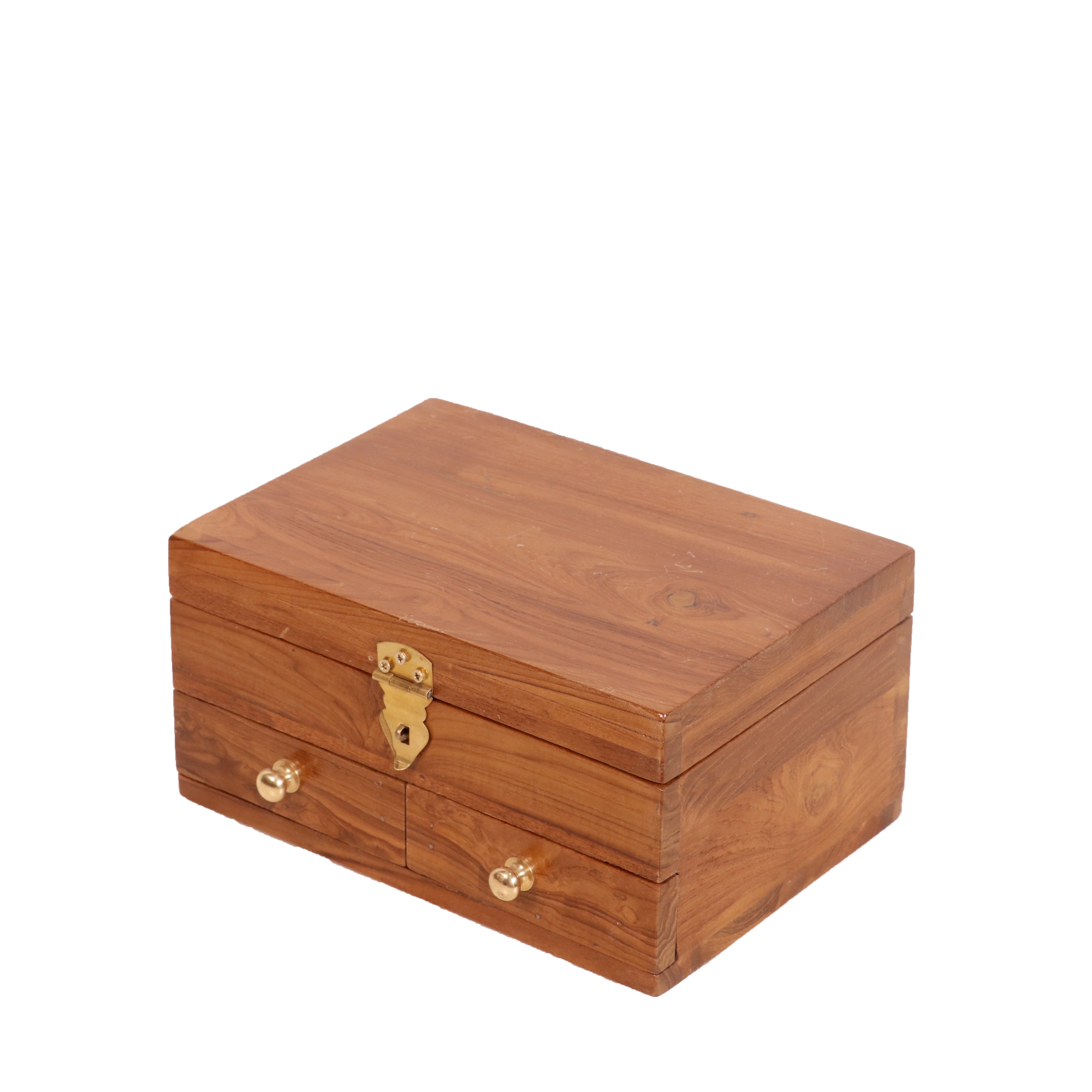 Teak double drawer compartment jewelry box Wooden Box