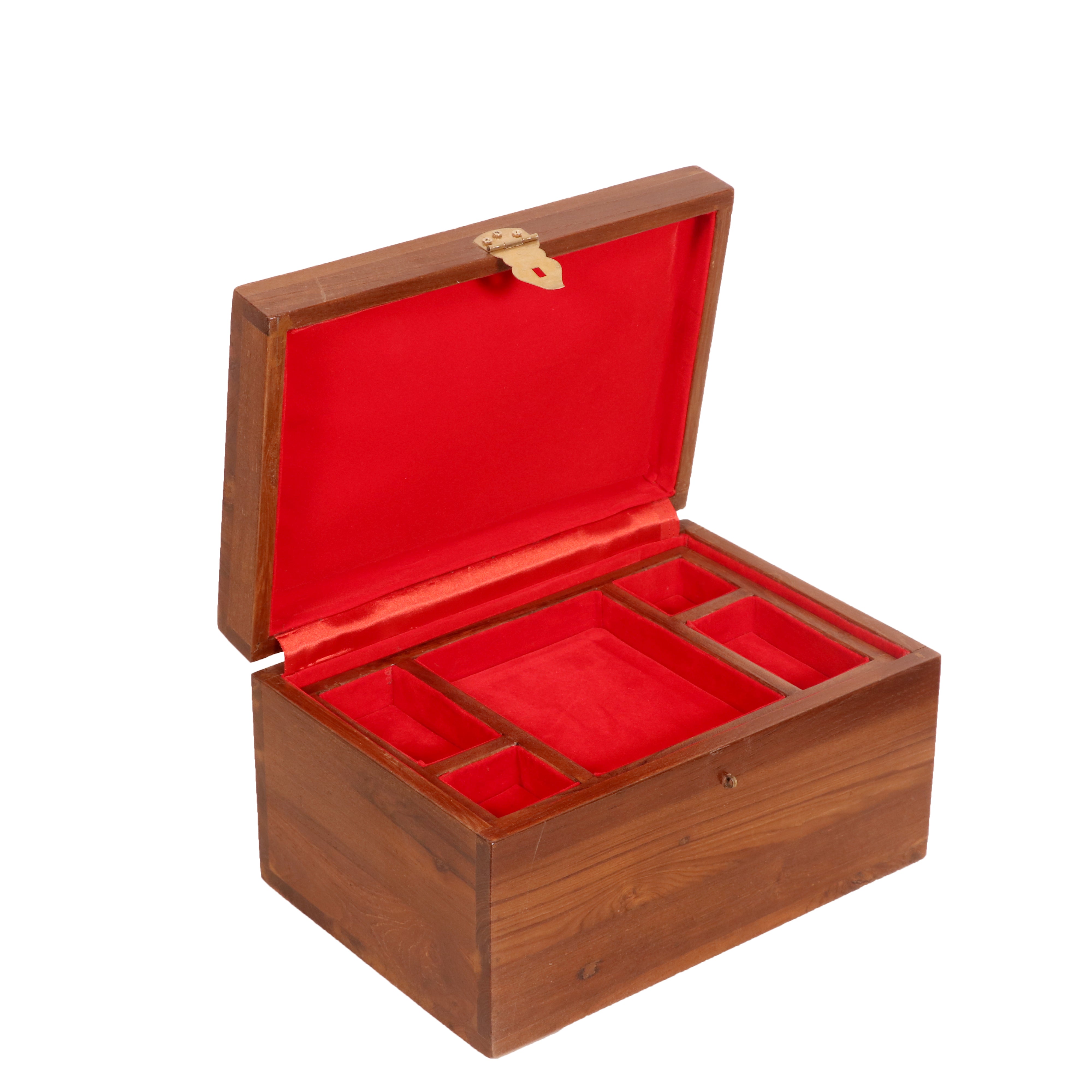 Compact teak multi compartment jewelry box Wooden Box