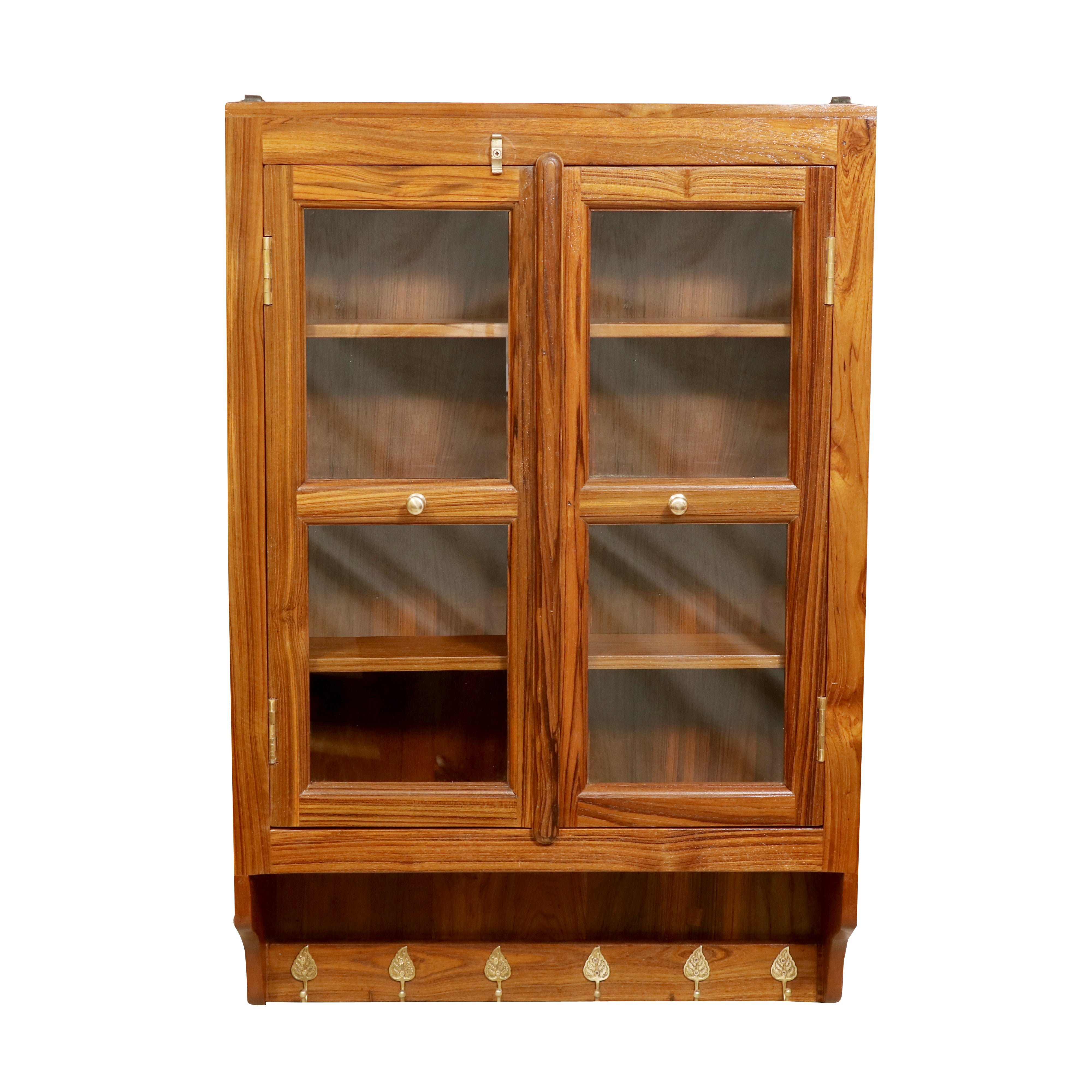 24 x 7 x 36 Inch Glass and Teak Wooden Wall Cabinet Wall Cabinet