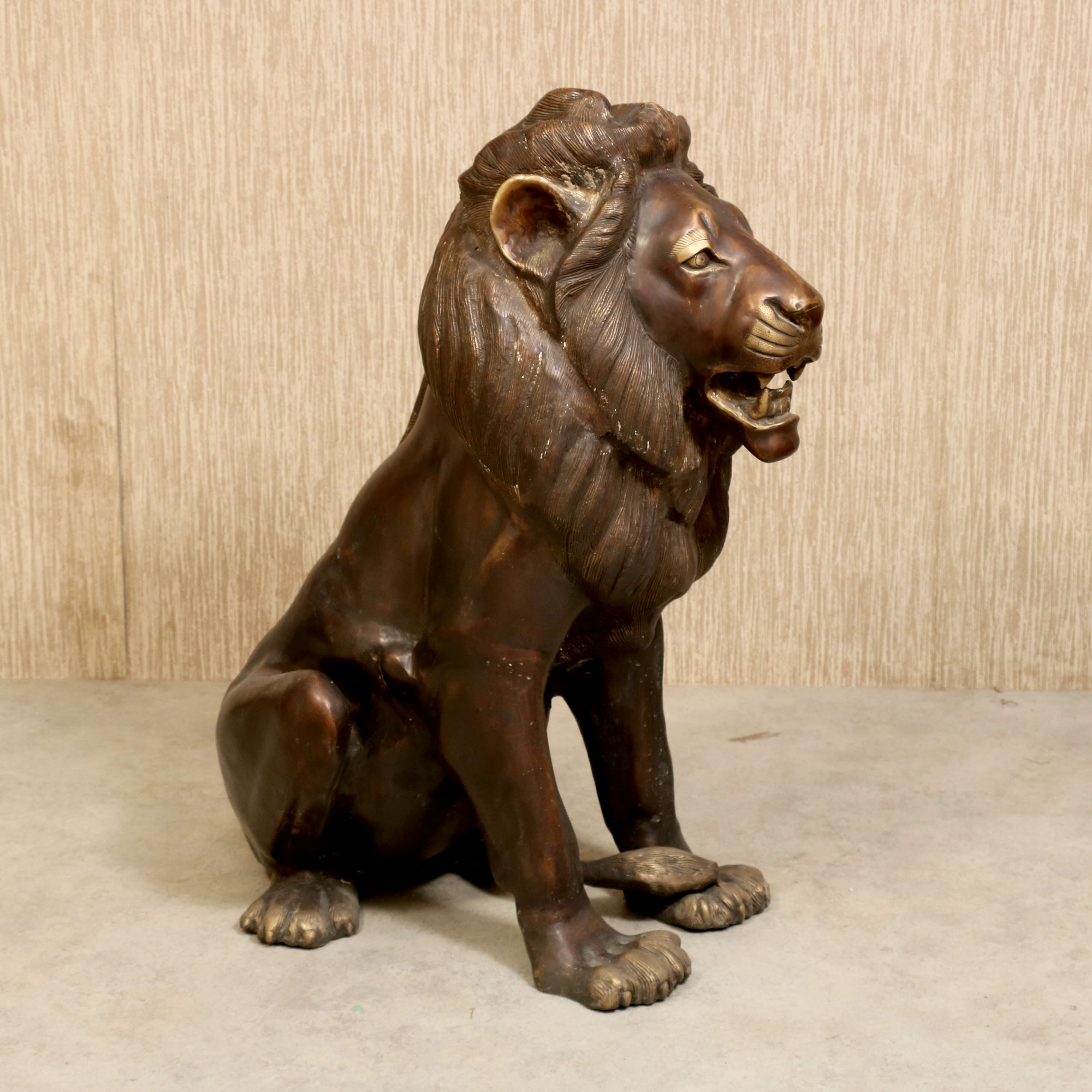 Life-Sized Brass Lion Animal Figurine