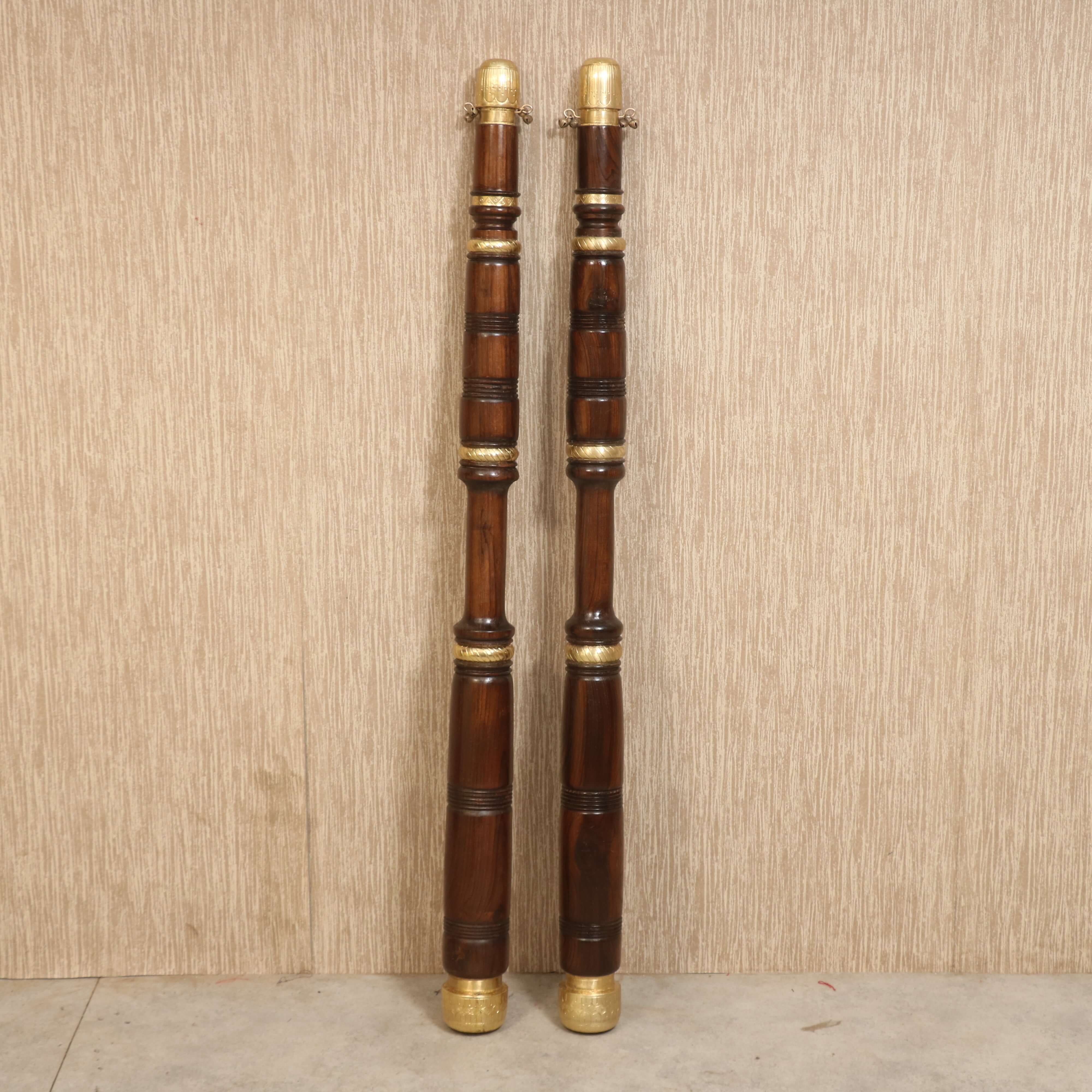 Okhali Musal Solid Teak Wood Rod with Brass fitting Set of 2 Traditional Décor