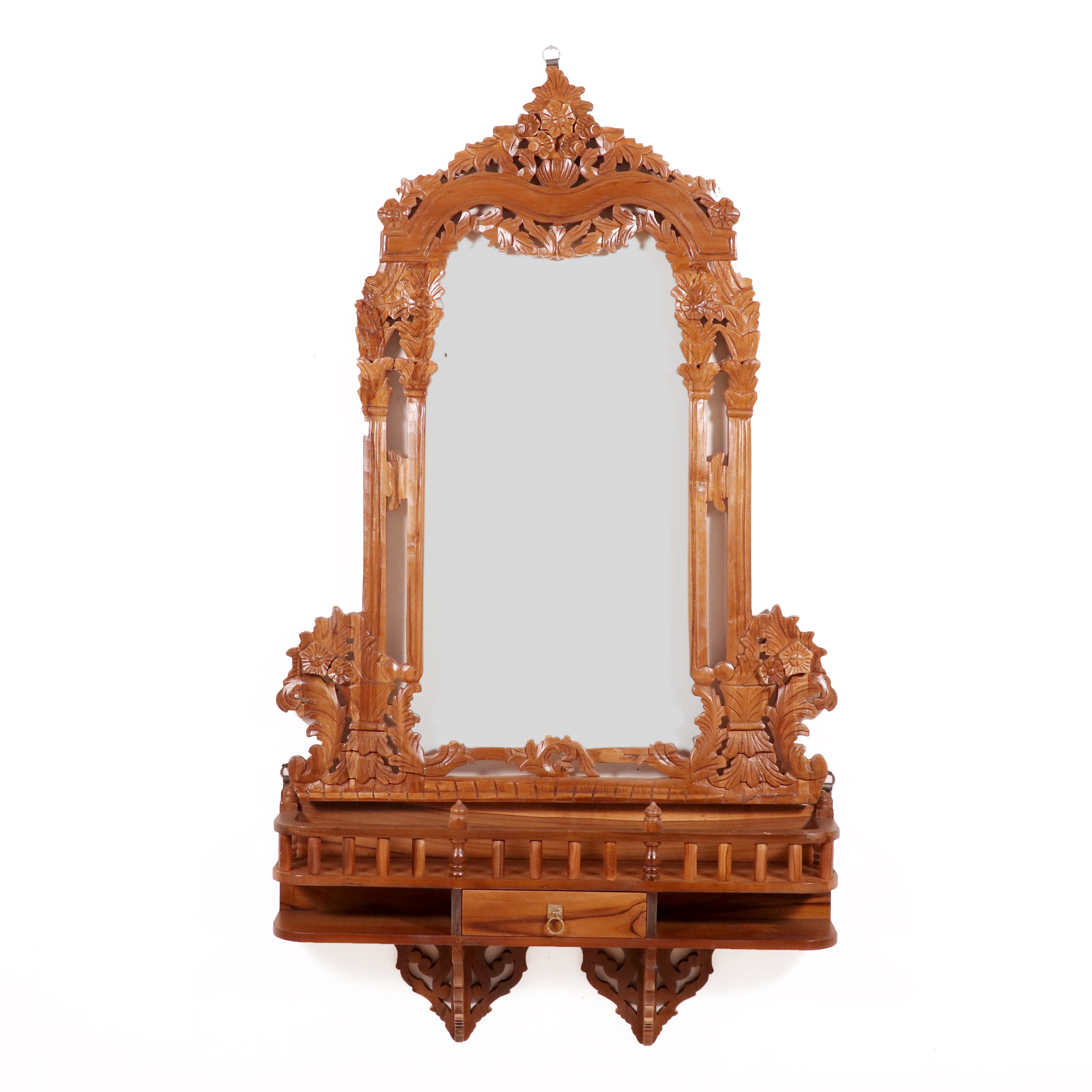 Traditional Teak Southern Minar Inspired Mirror Frame with 1 Drawer Mirror