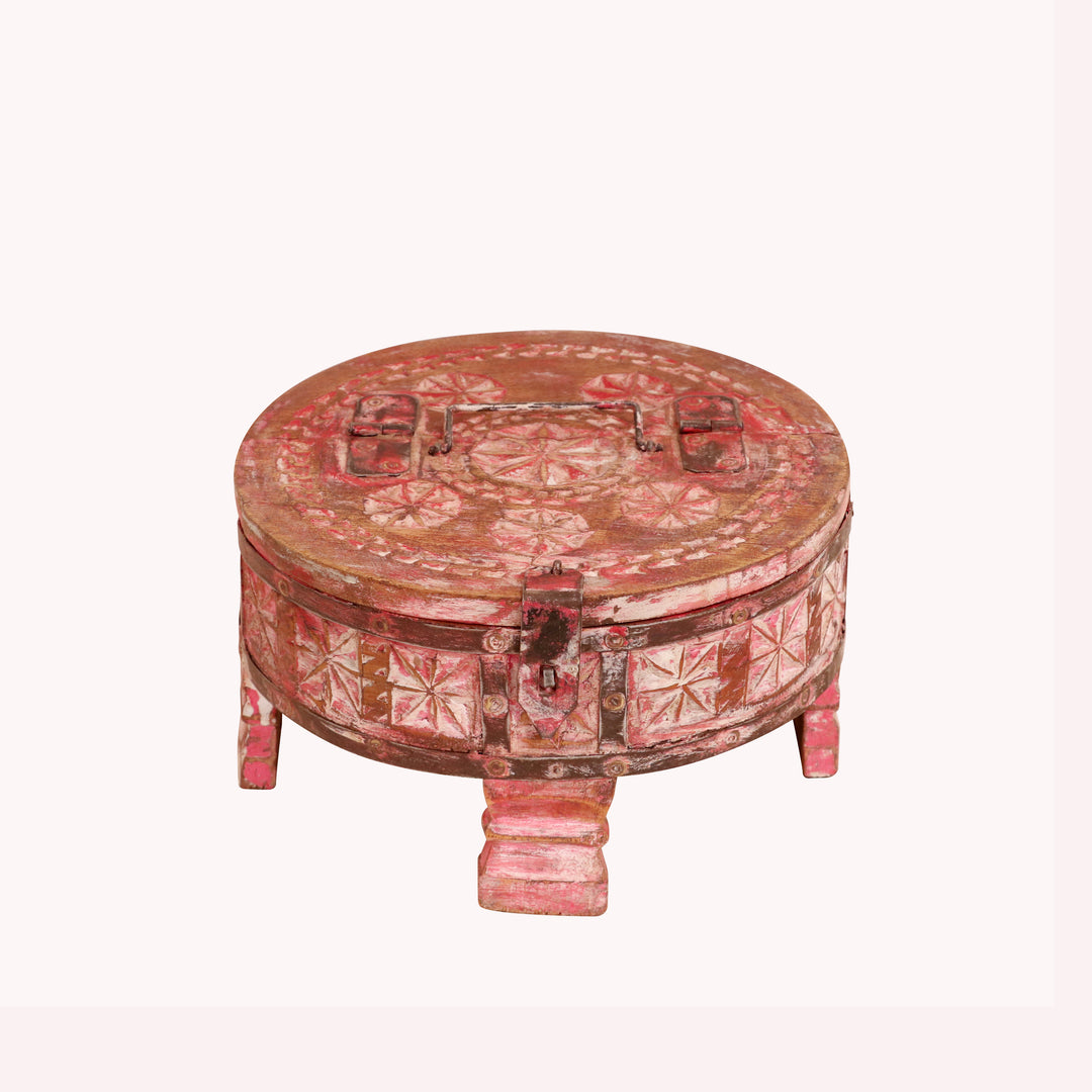 Wooden pink colour distressed Chakki box with Lid Wooden Box