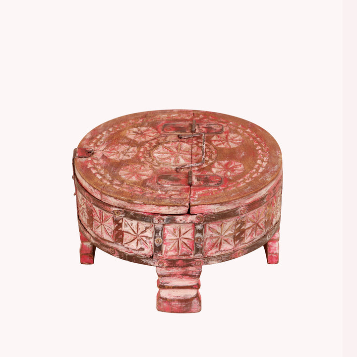 Wooden pink colour distressed Chakki box with Lid Wooden Box