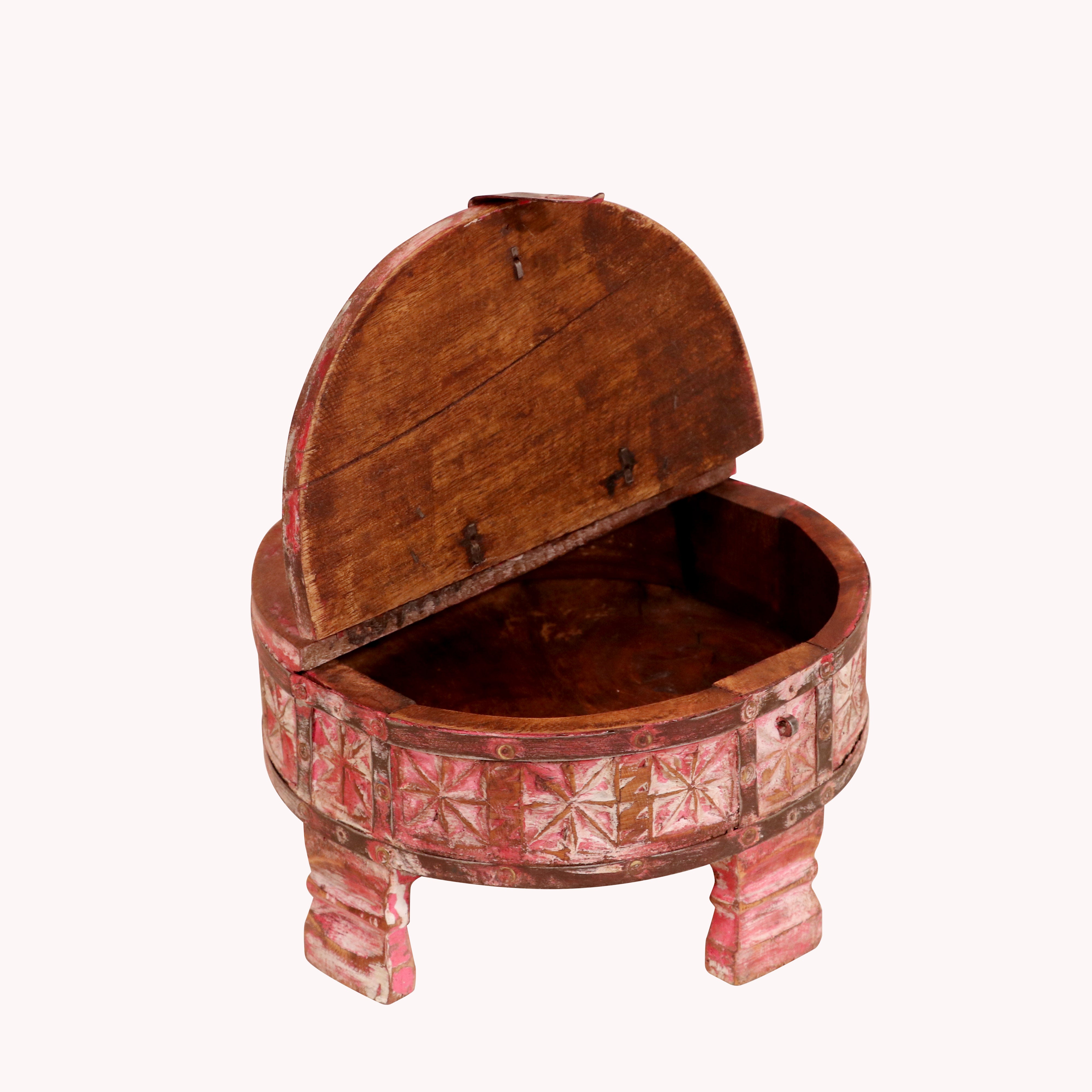 Wooden pink colour distressed Chakki box with Lid Wooden Box