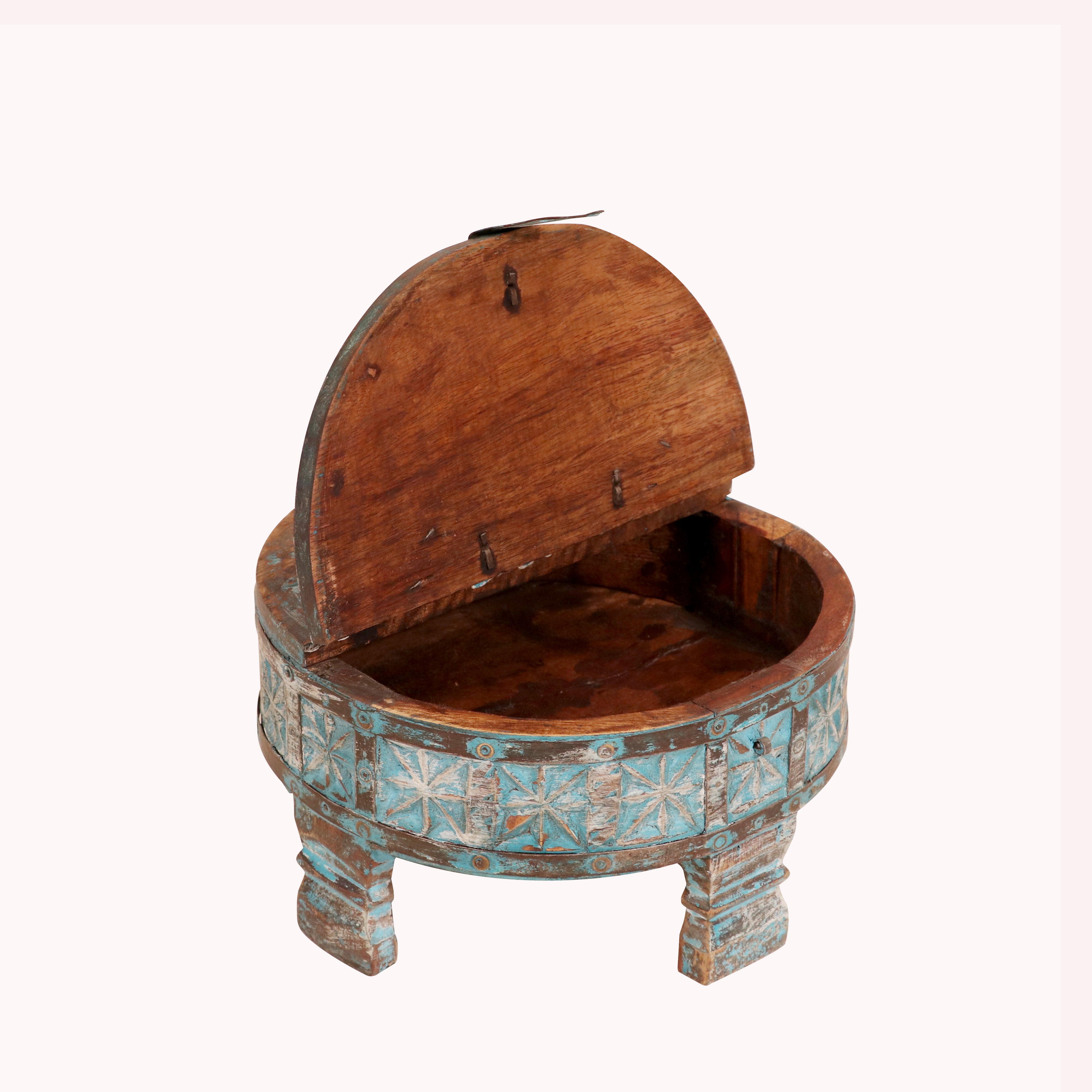 Wooden Blue colour distressed Chakki box with Lid Wooden Box