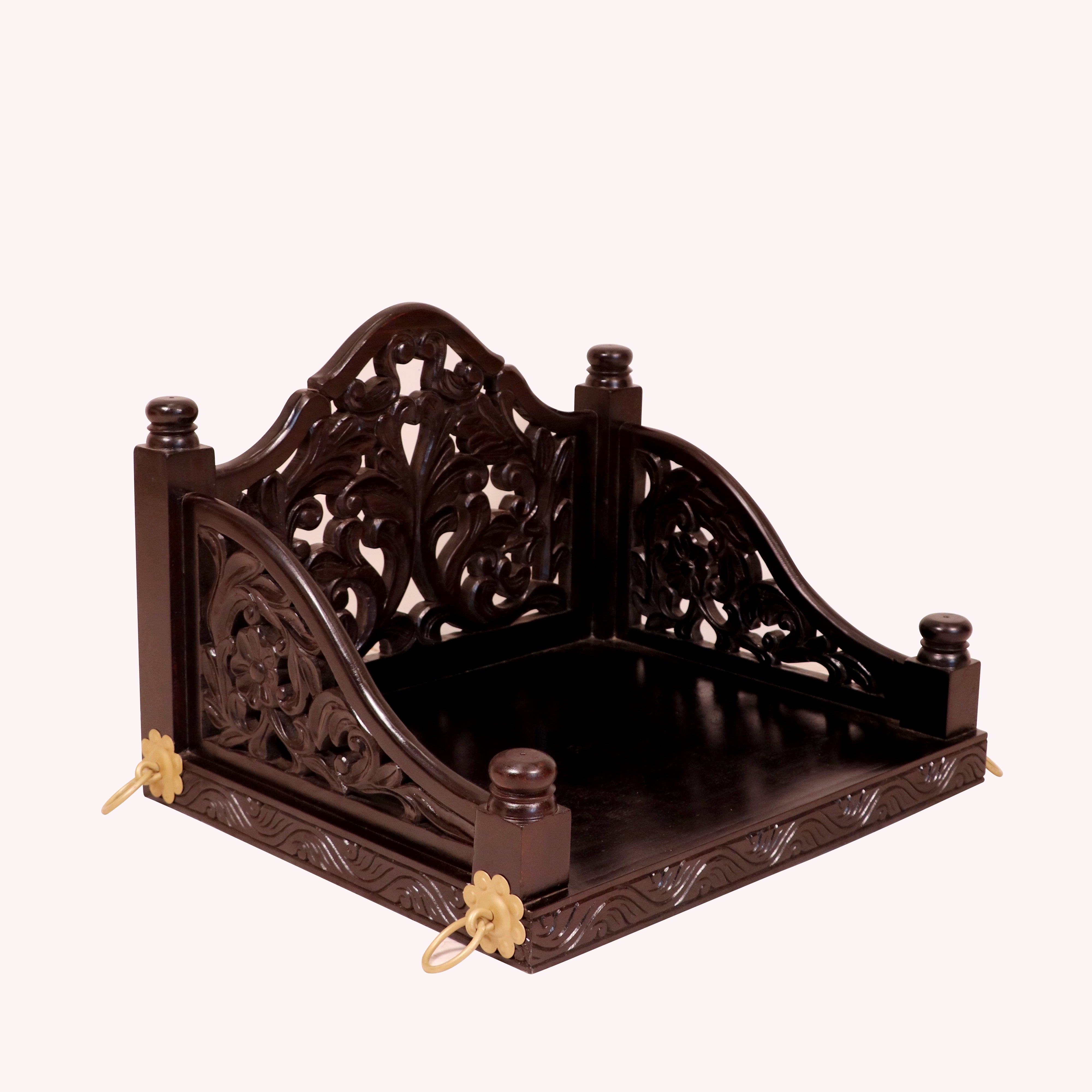 Dark Tone Carved Single Seater Swing Intricacy and Elegance in