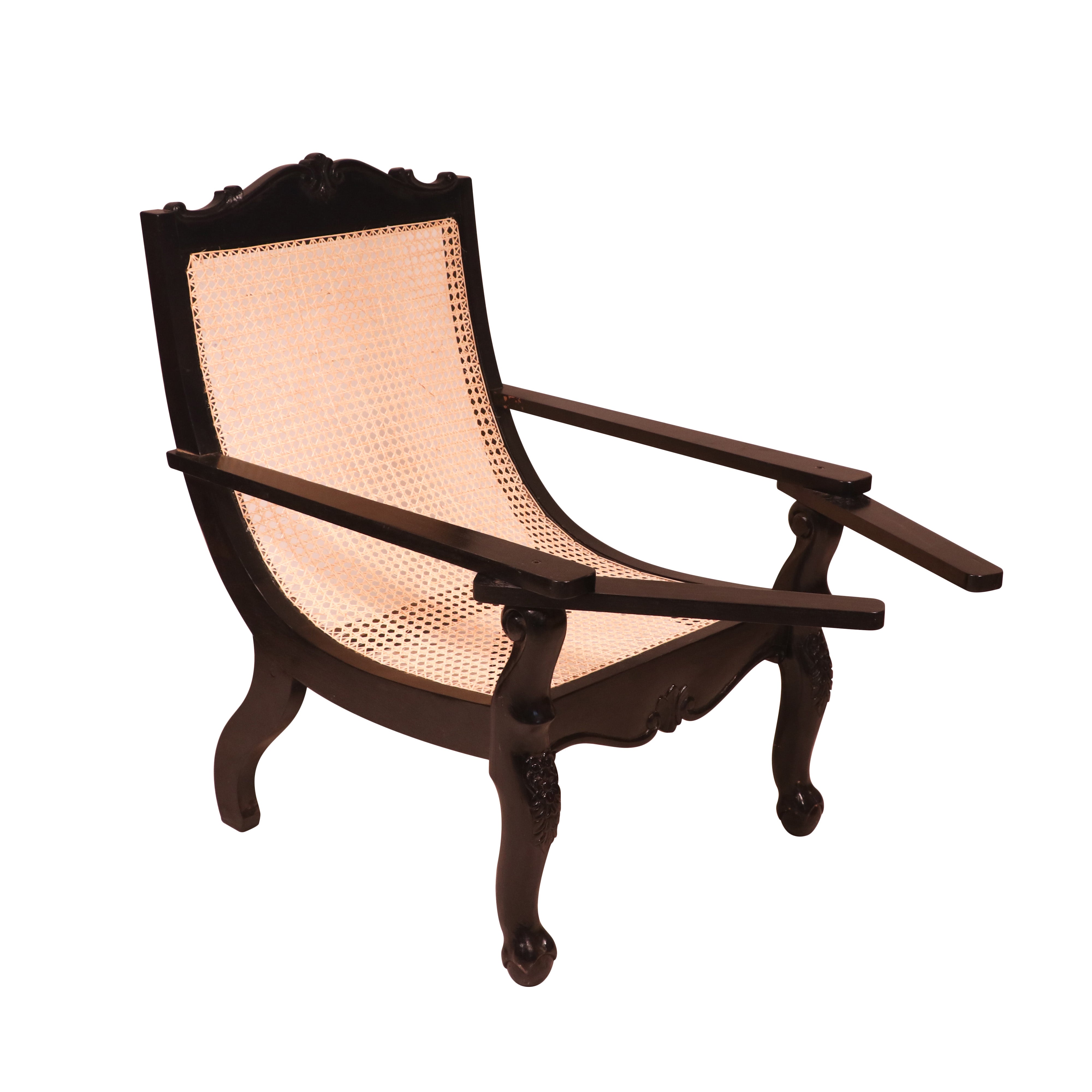 Dark polished Teak wood cane back easy Planters chair Easy Chair