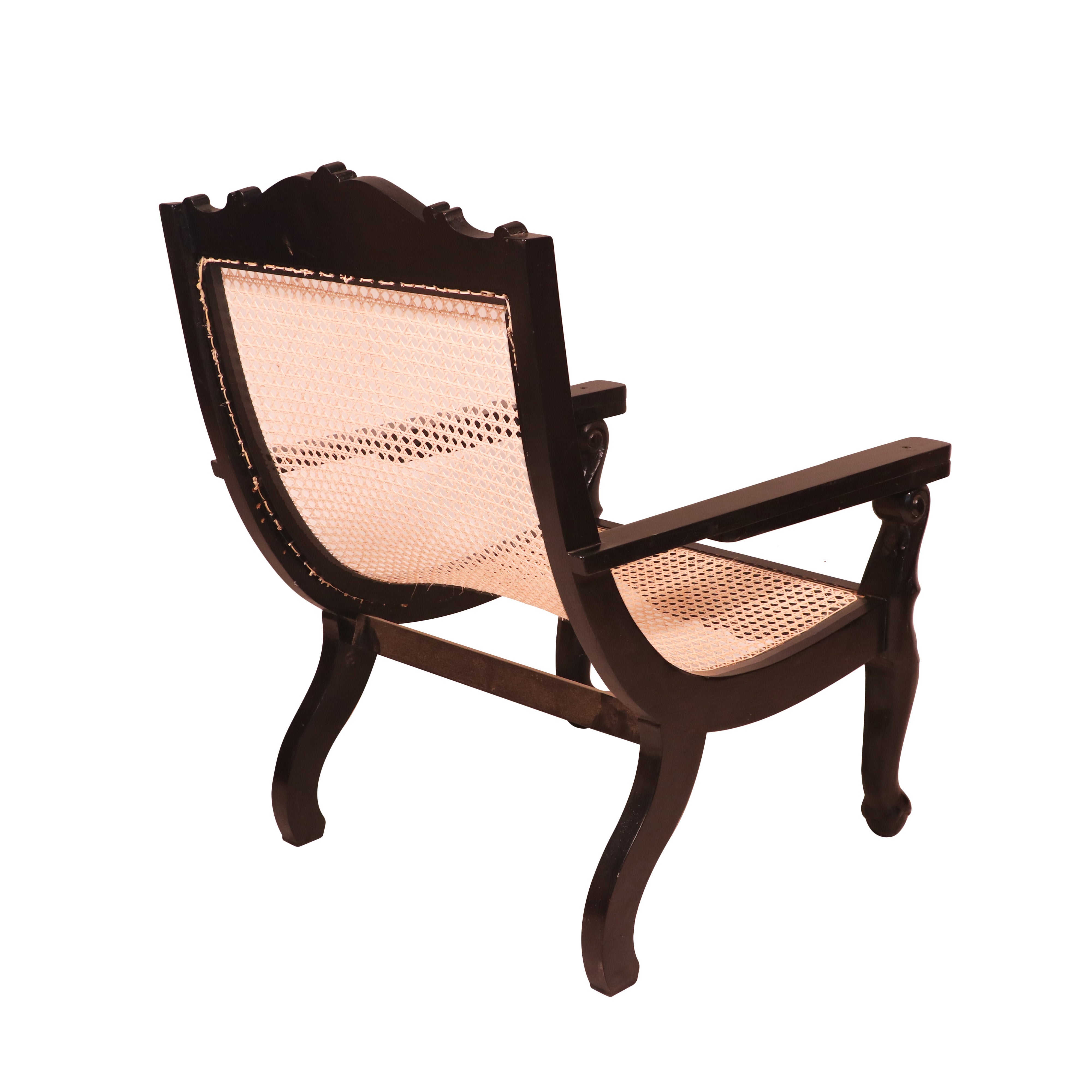 Dark polished Teak wood cane back easy Planters chair Easy Chair