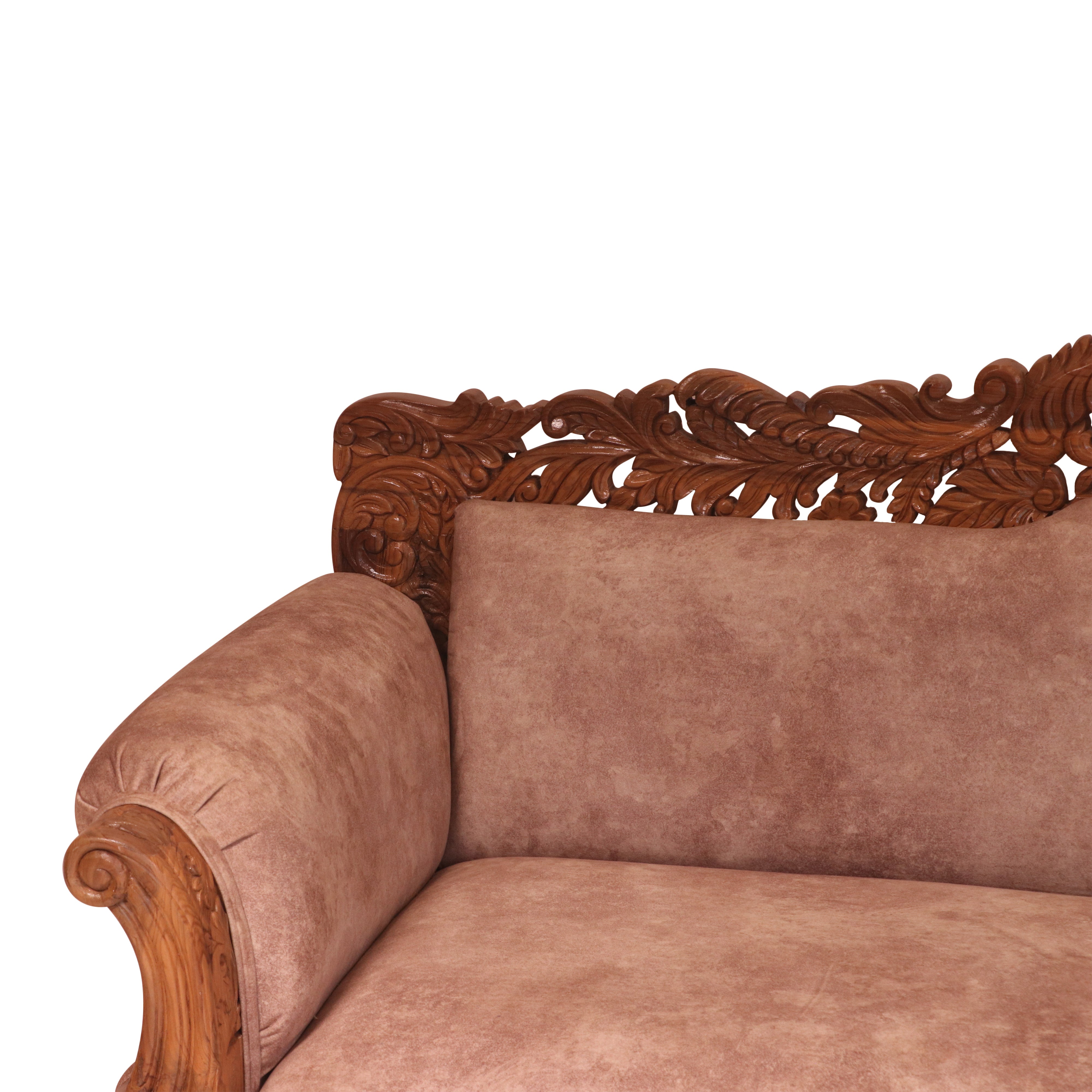 Light finish Royal Carved Teak wood 3 Seater Sofa Sofa