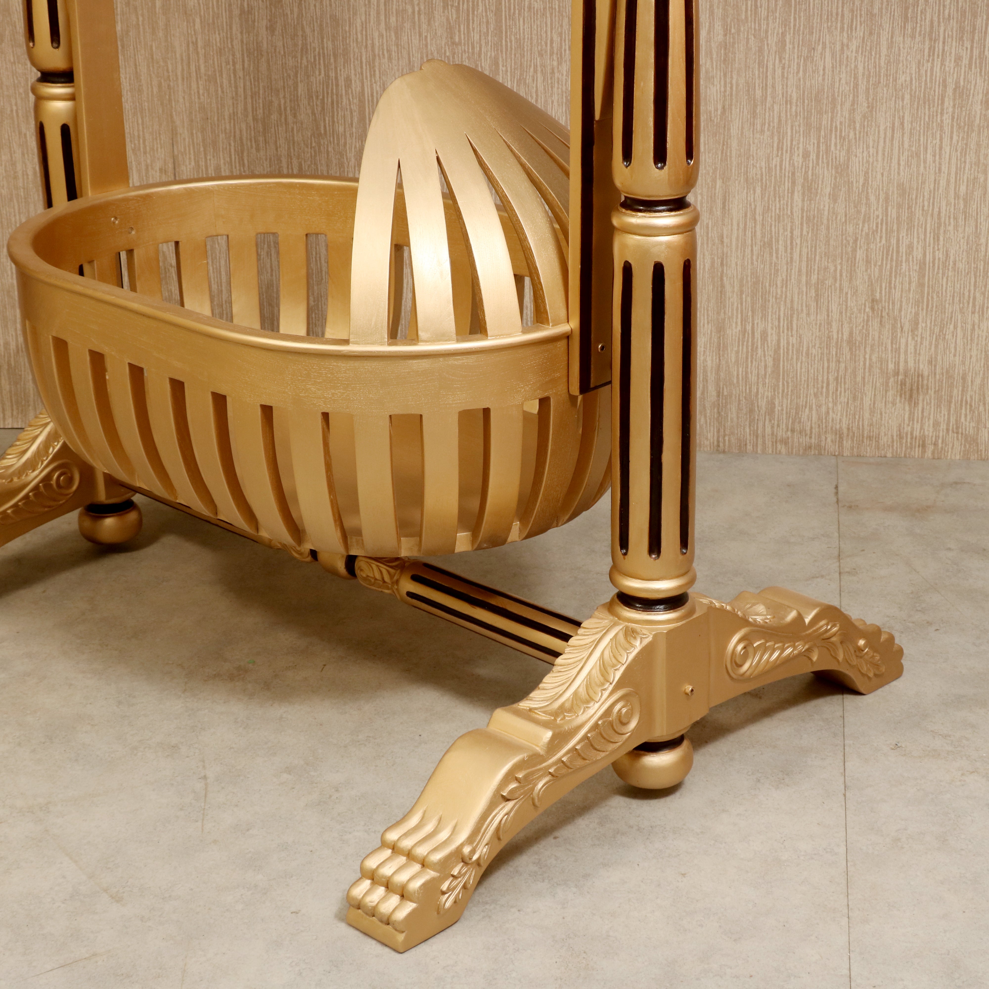 Buy Royal Teak Wood Baby Cradle (Golden Finish) Online at