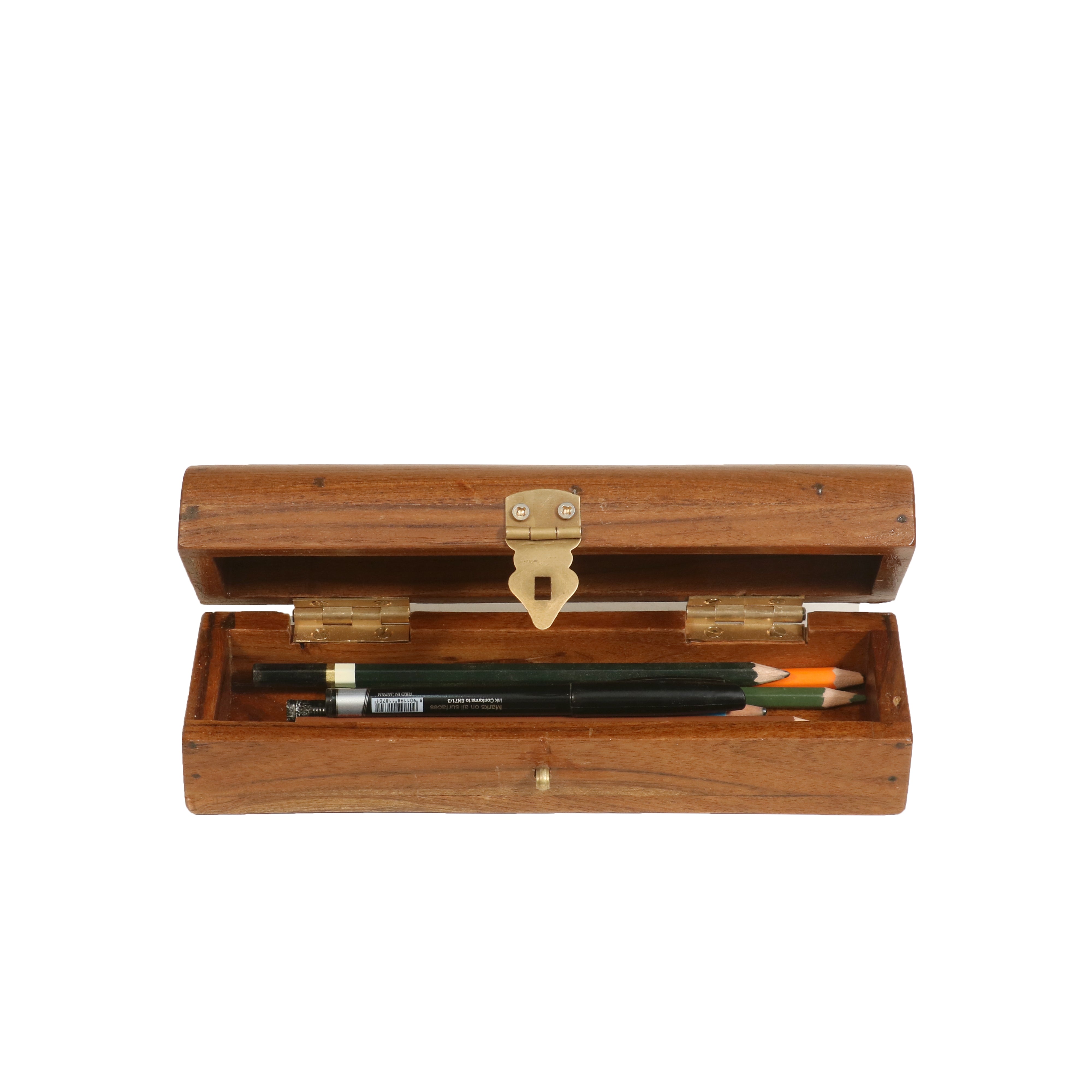 Brass Latch Pencil Case Wooden Box
