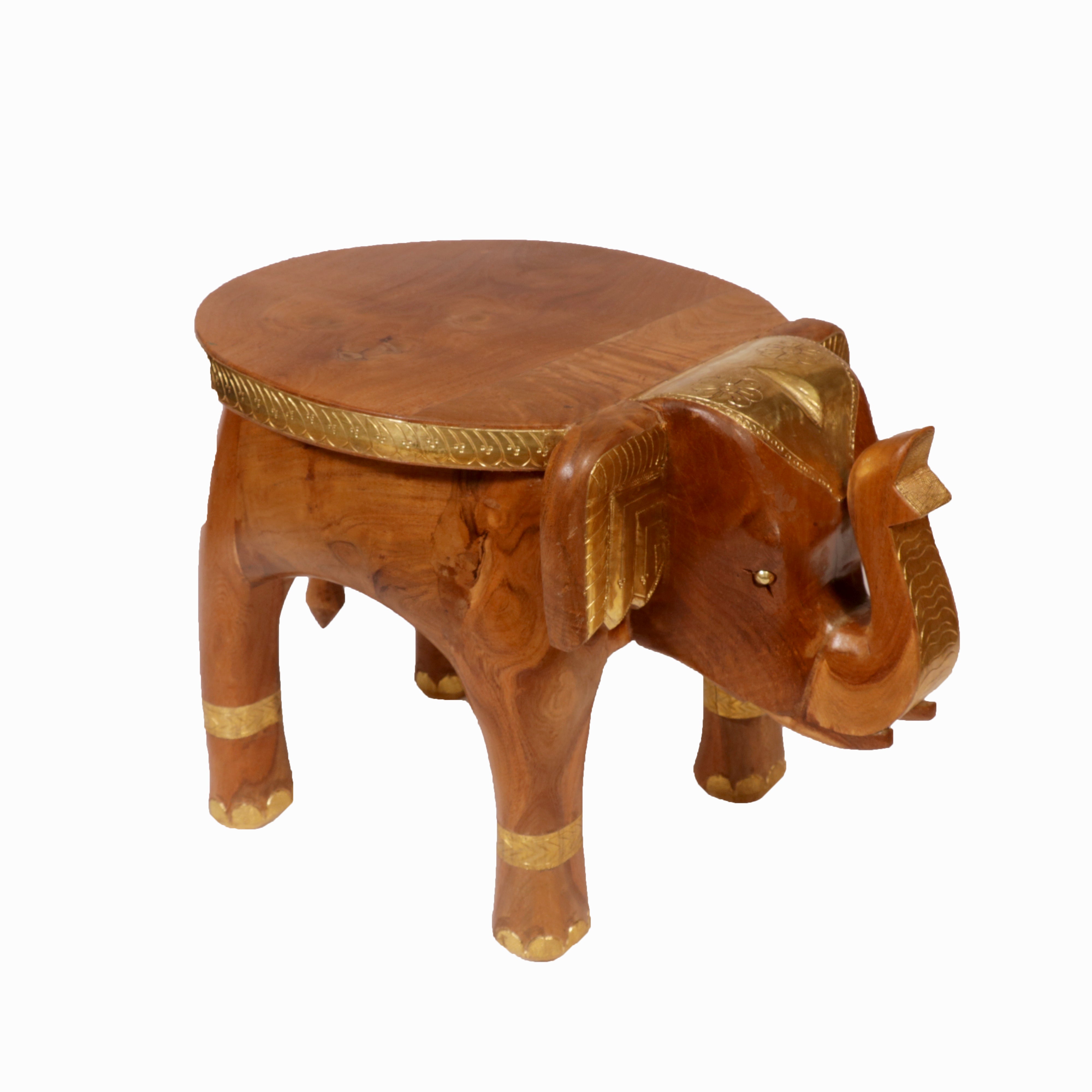 Royal Majestic Brass fitted Wooden Elephant Medium (12 x 17 x 12 Inch) Animal Figurine
