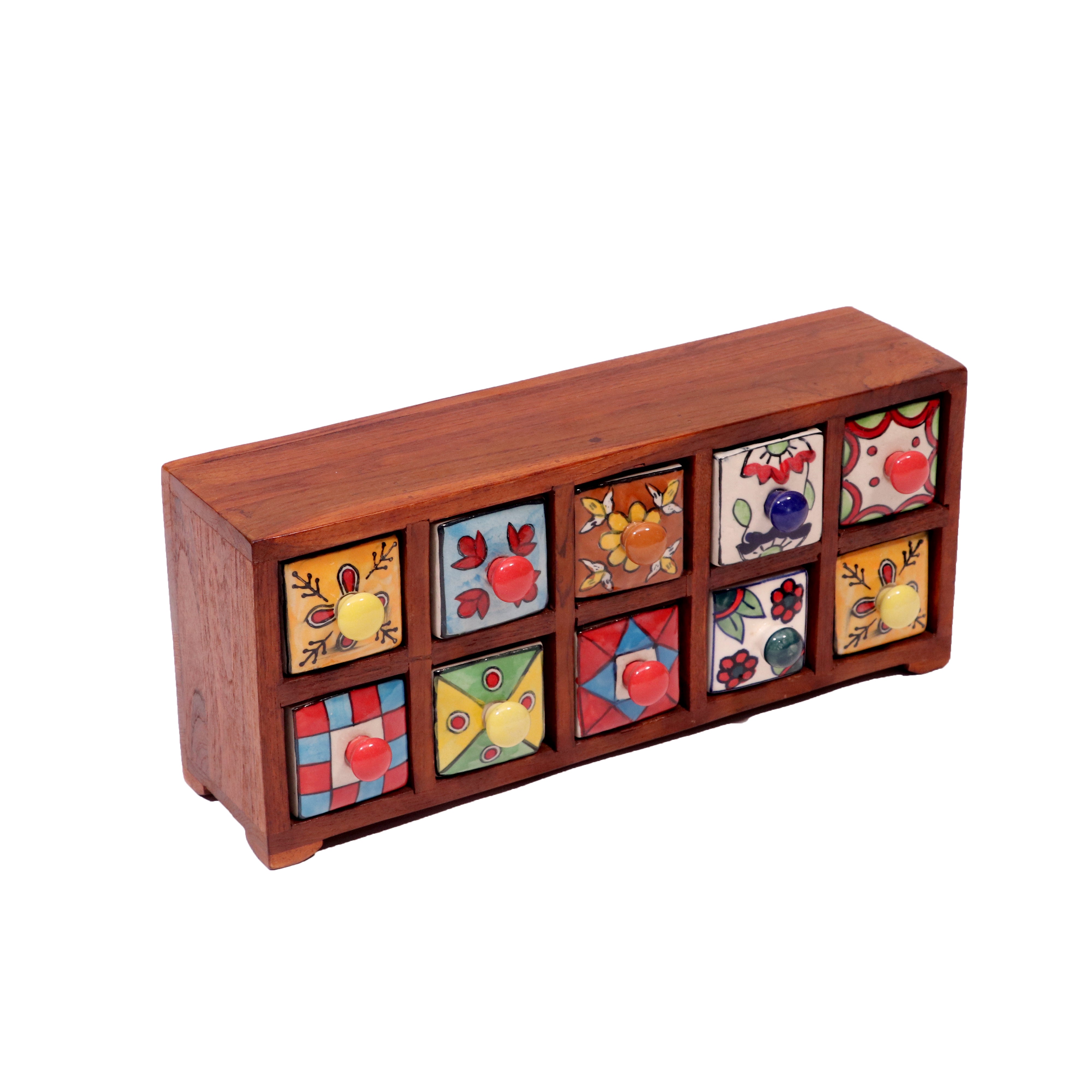 10 drawers double row ceramic miniature chest-(Natural Touch) Desk Organizer