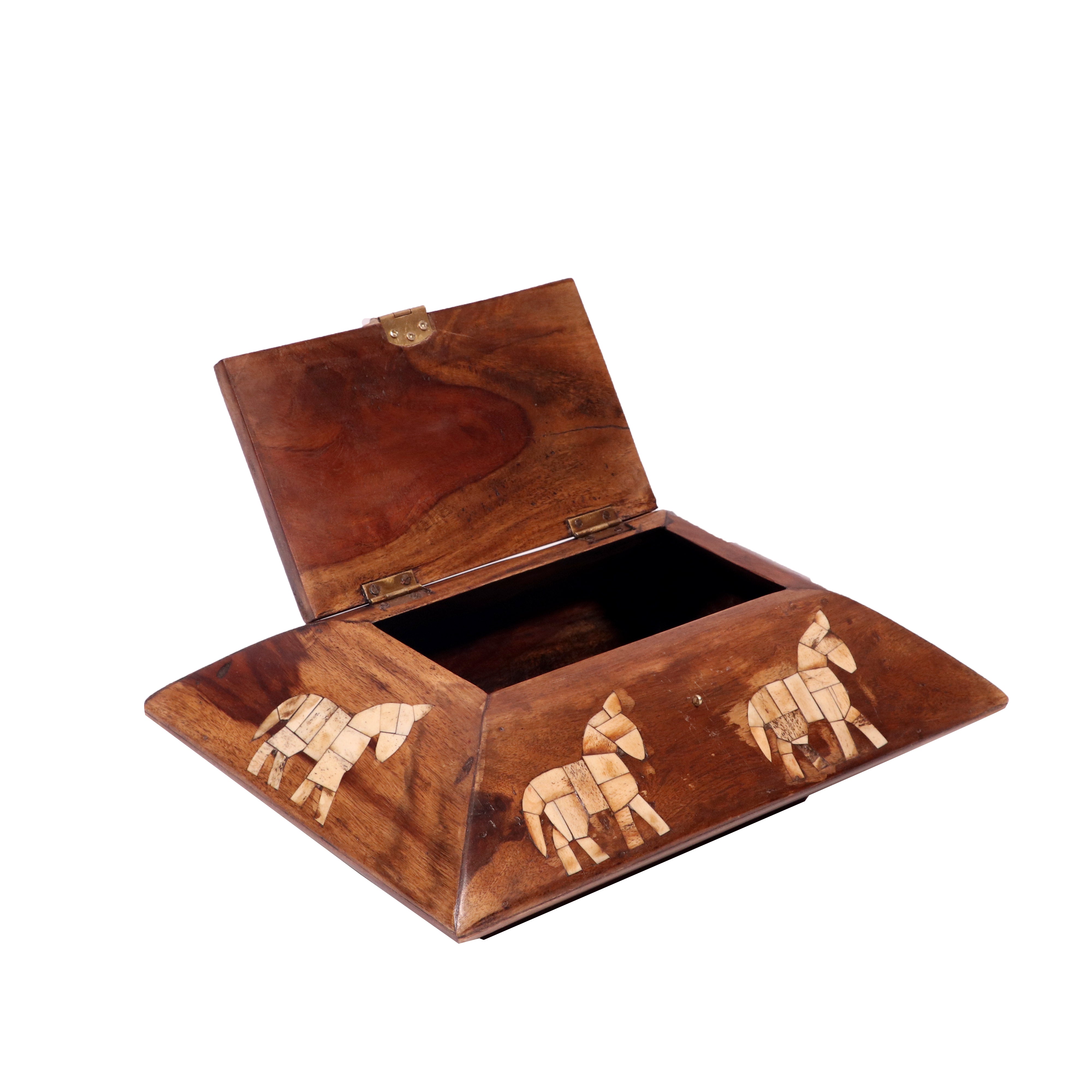Vintage Inlay Horse Designed Wooden Handmade Diamond Shaped Box Wooden Box