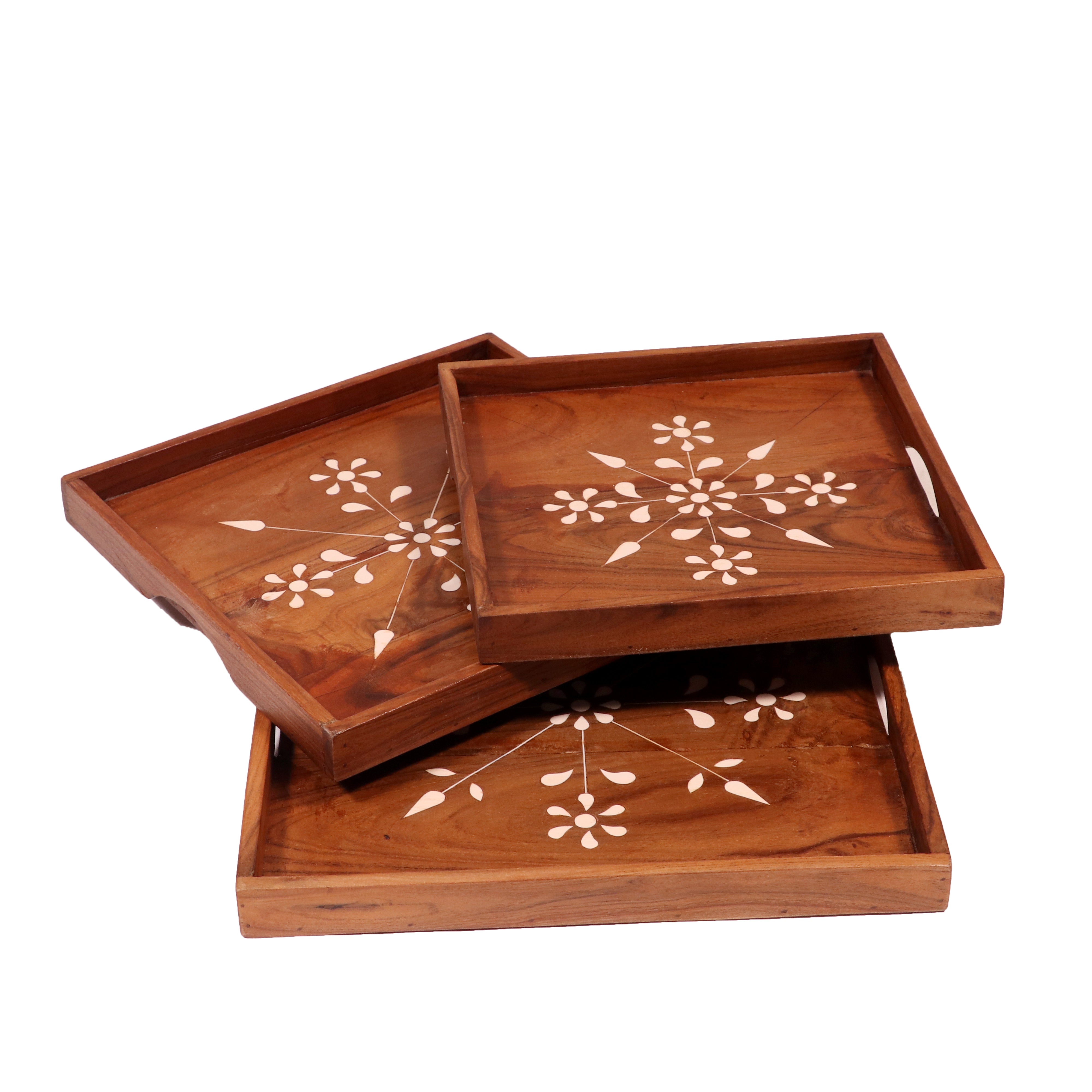 Majestic Style Inlay Handmade Wooden Tray - Set of 3 Tray