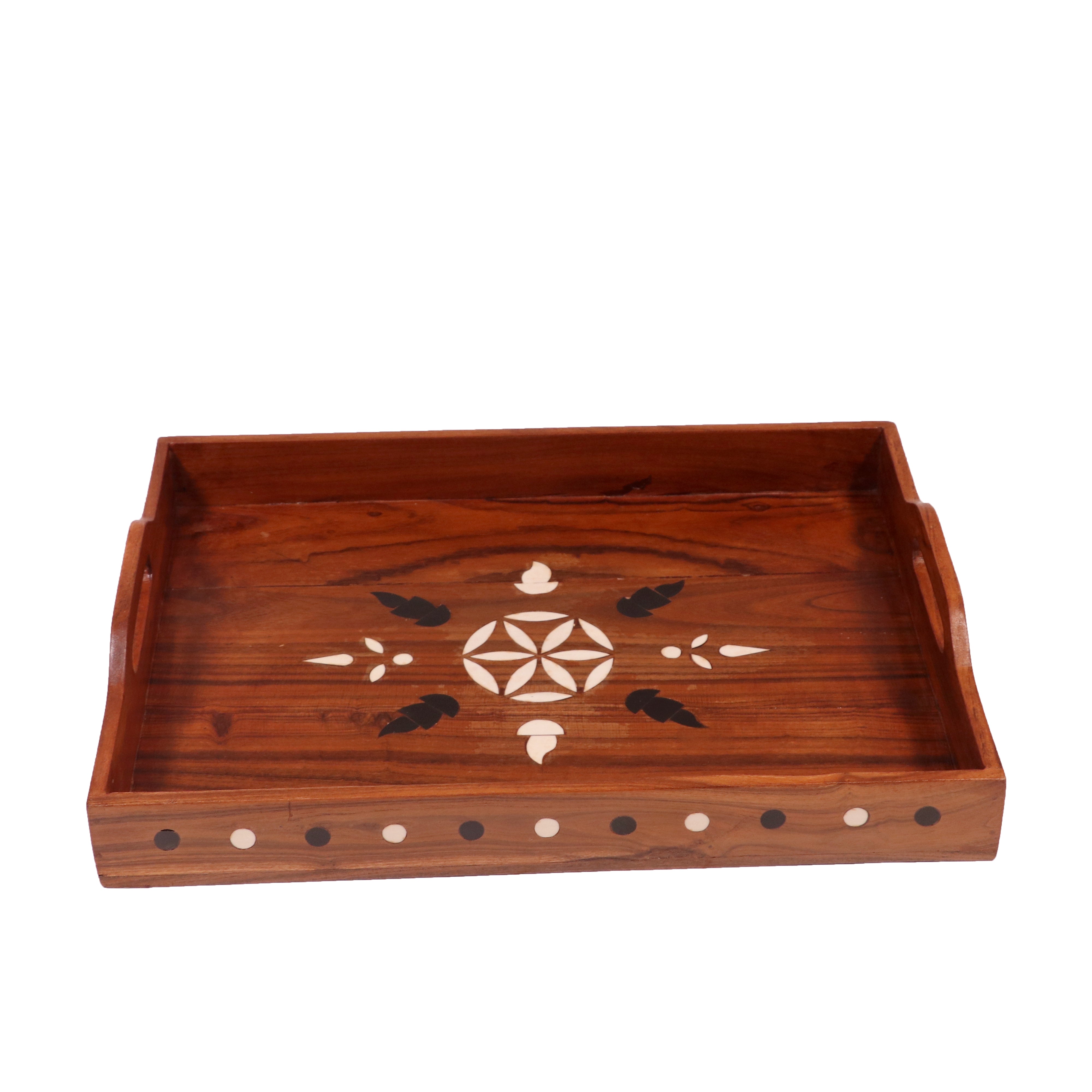 Fusion Flower Inlay Designed Wooden Handmade Tray - Set of 2 Tray