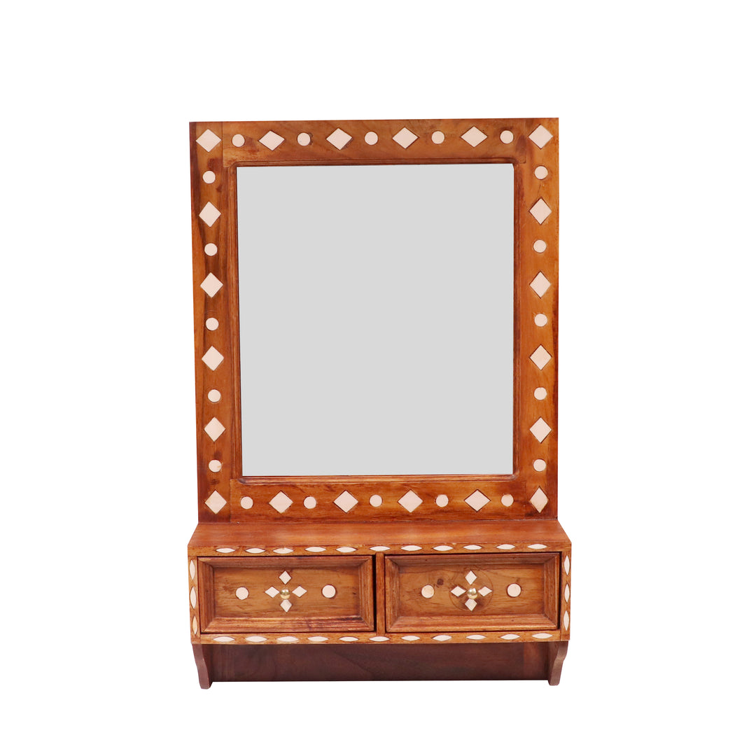 Denver Double Drawer Inlay Designed Wooden Handmade Mirror for Home Mirror