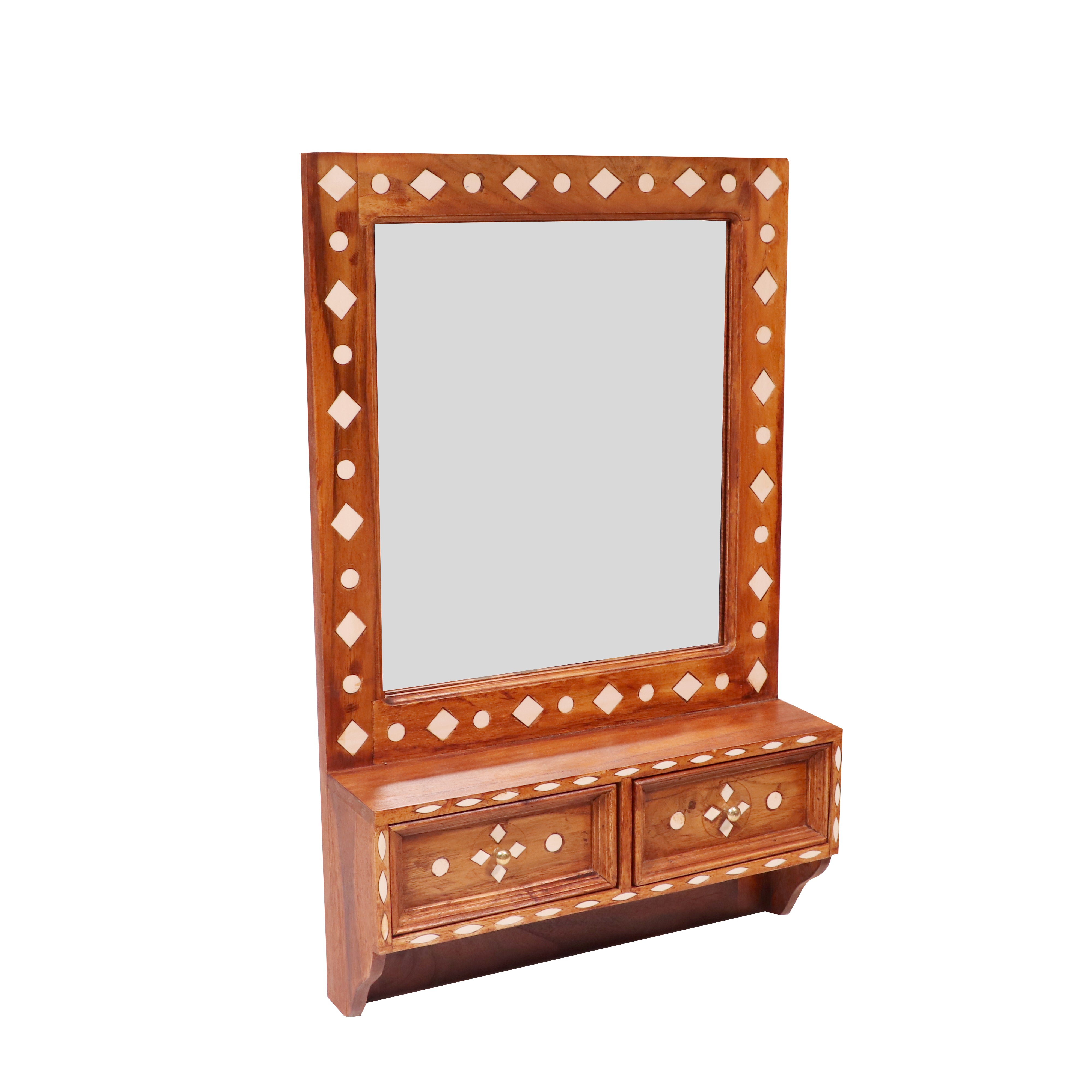 Denver Double Drawer Inlay Designed Wooden Handmade Mirror for Home Mirror