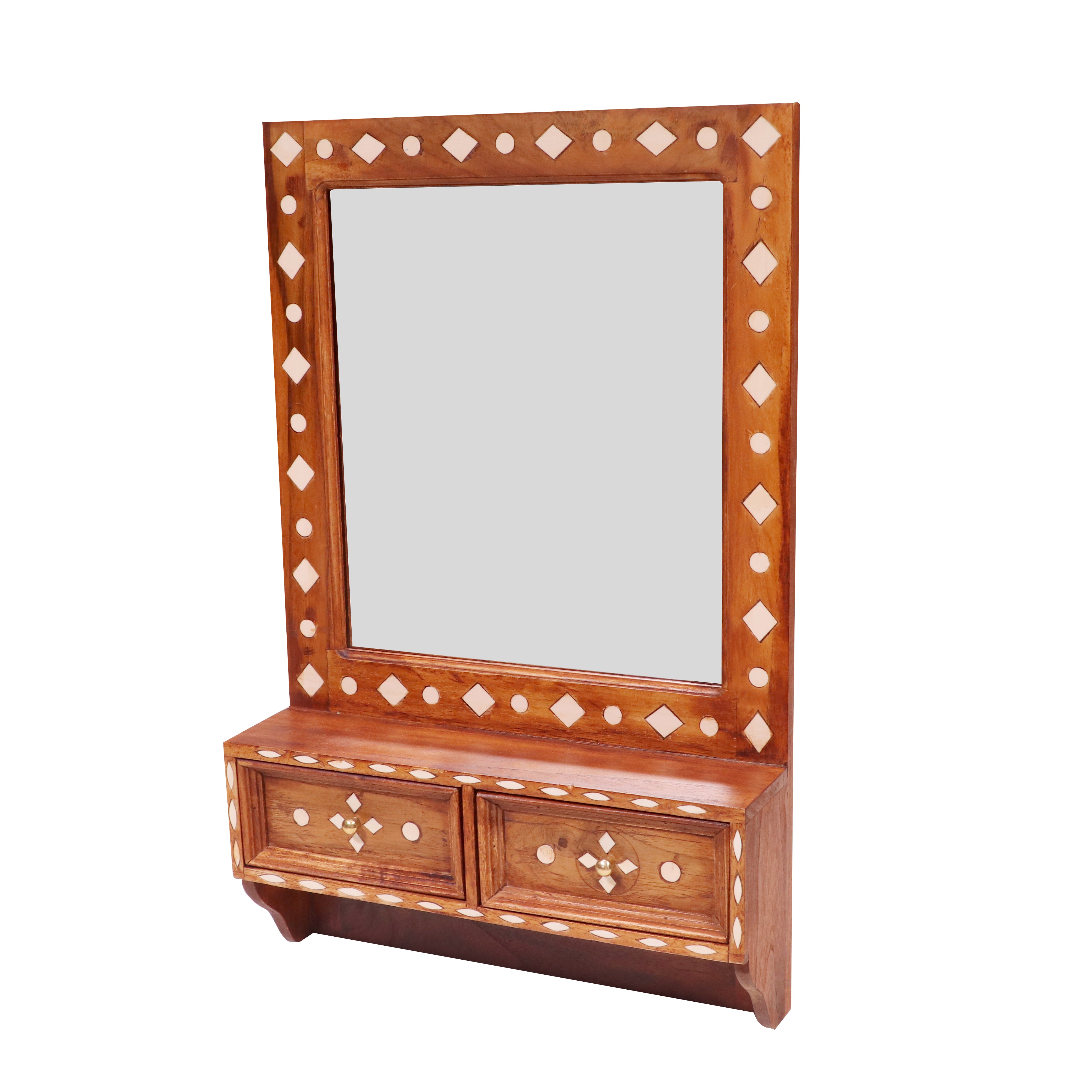 Denver Double Drawer Inlay Designed Wooden Handmade Mirror for Home Mirror