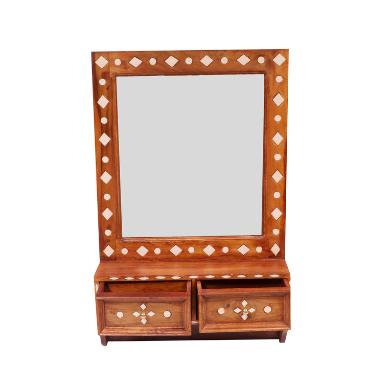 Denver Double Drawer Inlay Designed Wooden Handmade Mirror for Home Mirror