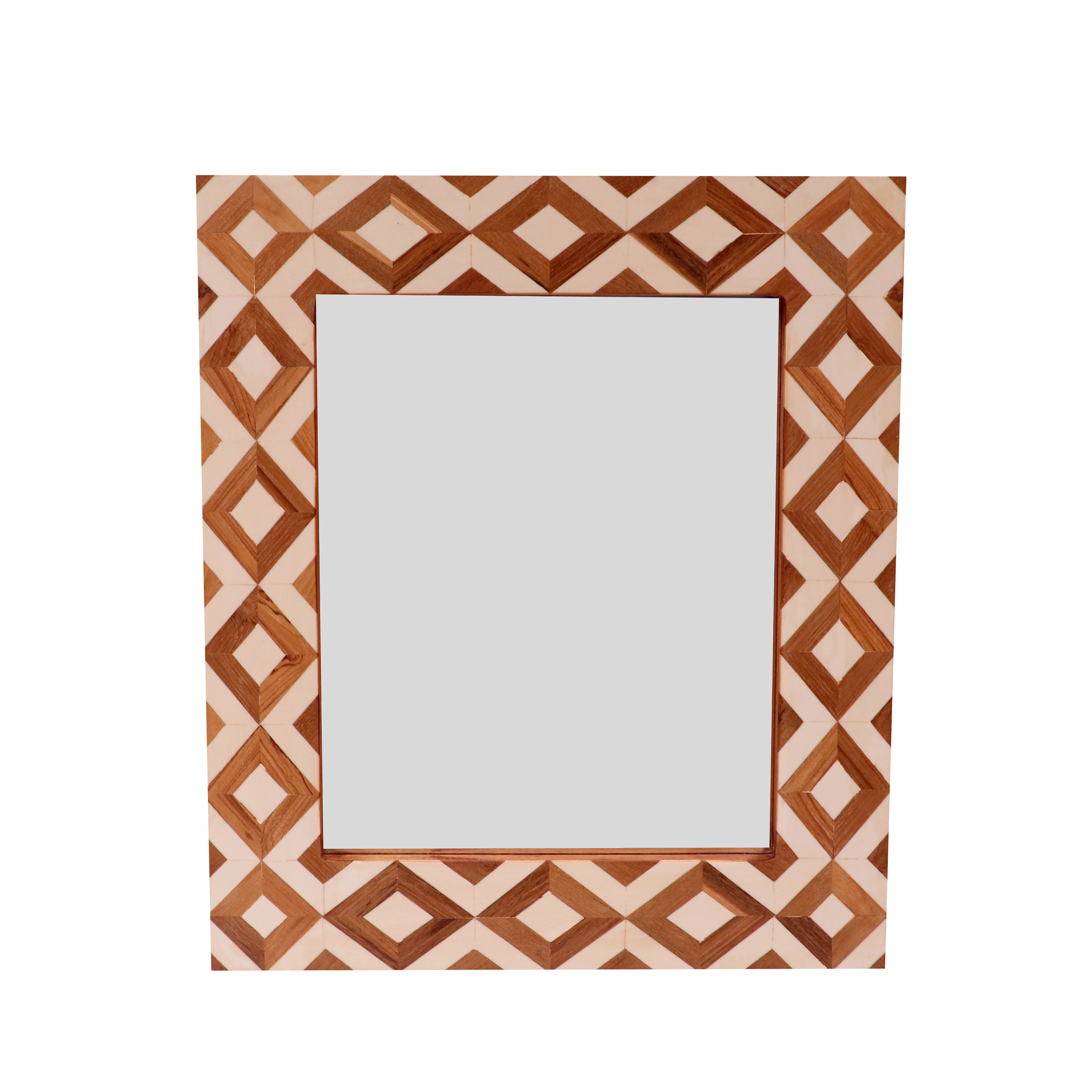Classic Aesthetic Wooden Diamond Style Handmade Large Border Mirror for Home Mirror