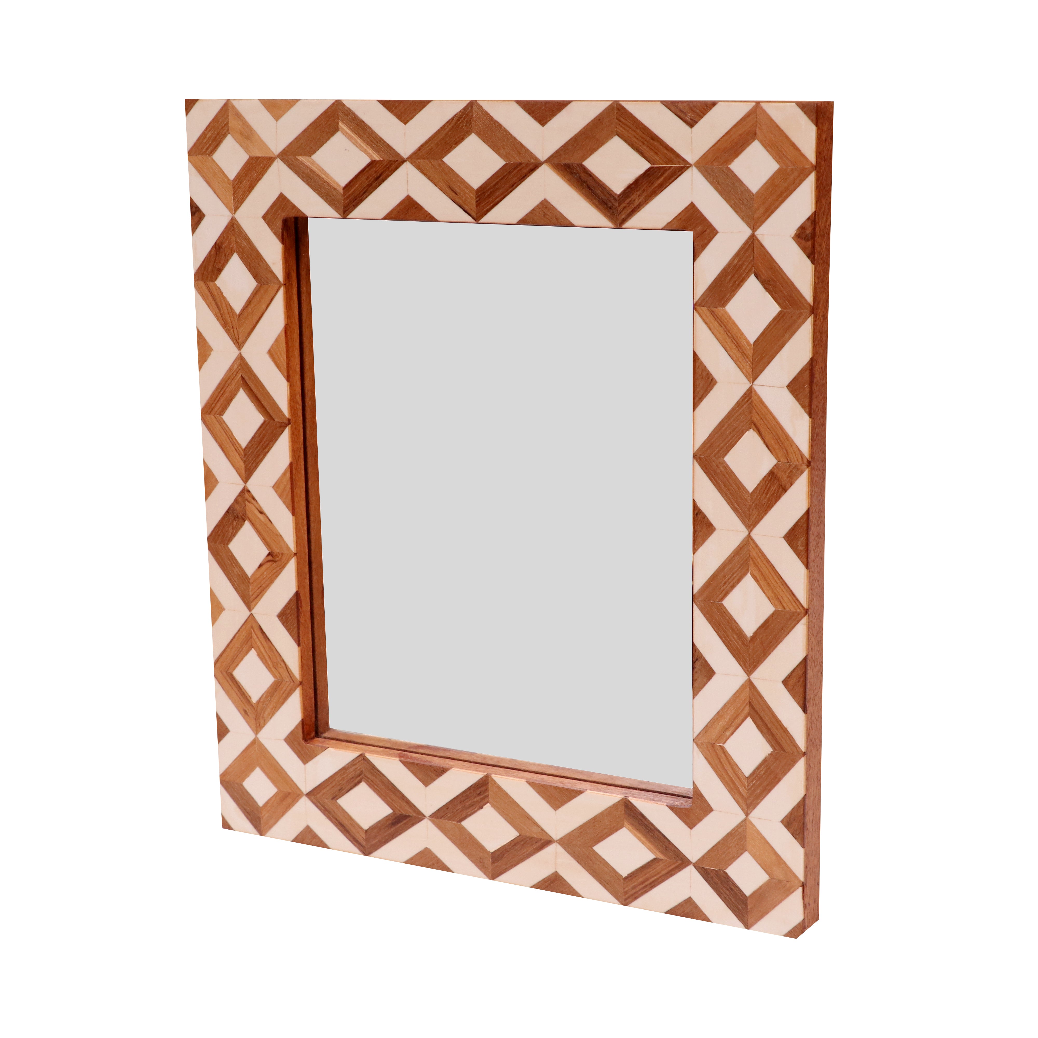 Classic Aesthetic Wooden Diamond Style Handmade Large Border Mirror for Home Mirror