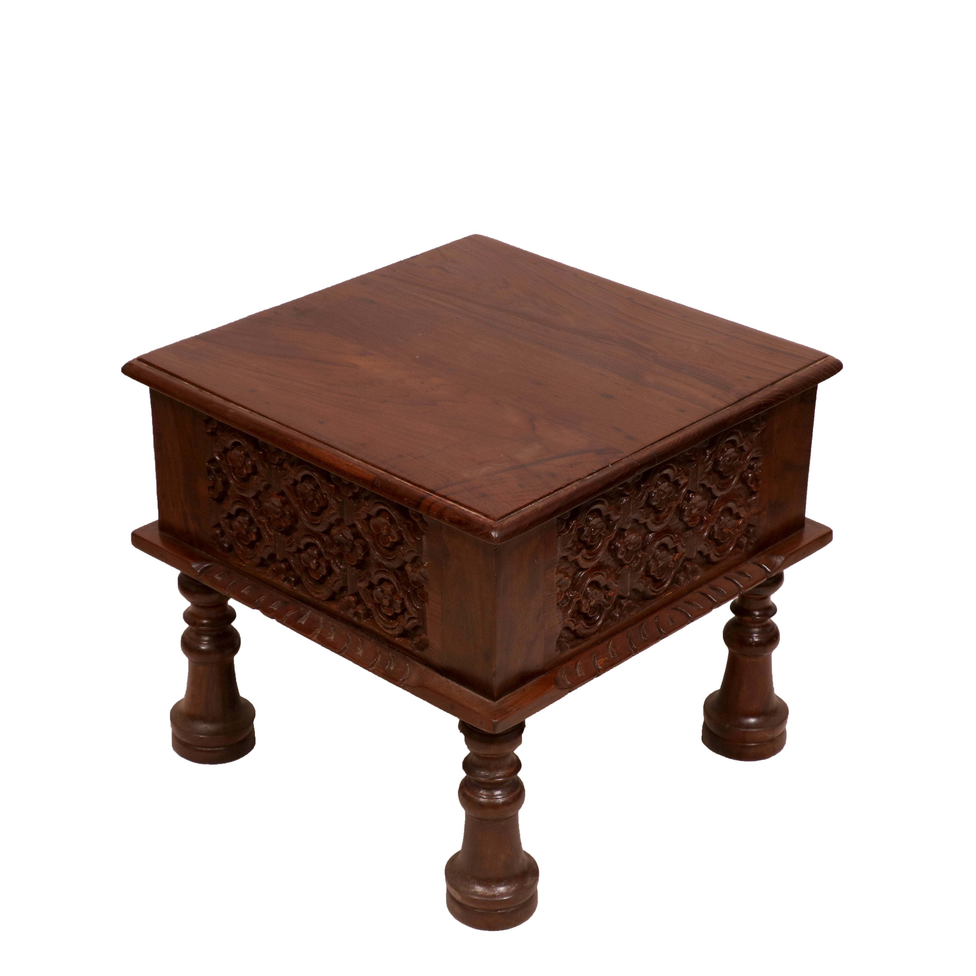 Rustic Carved End Table End Table