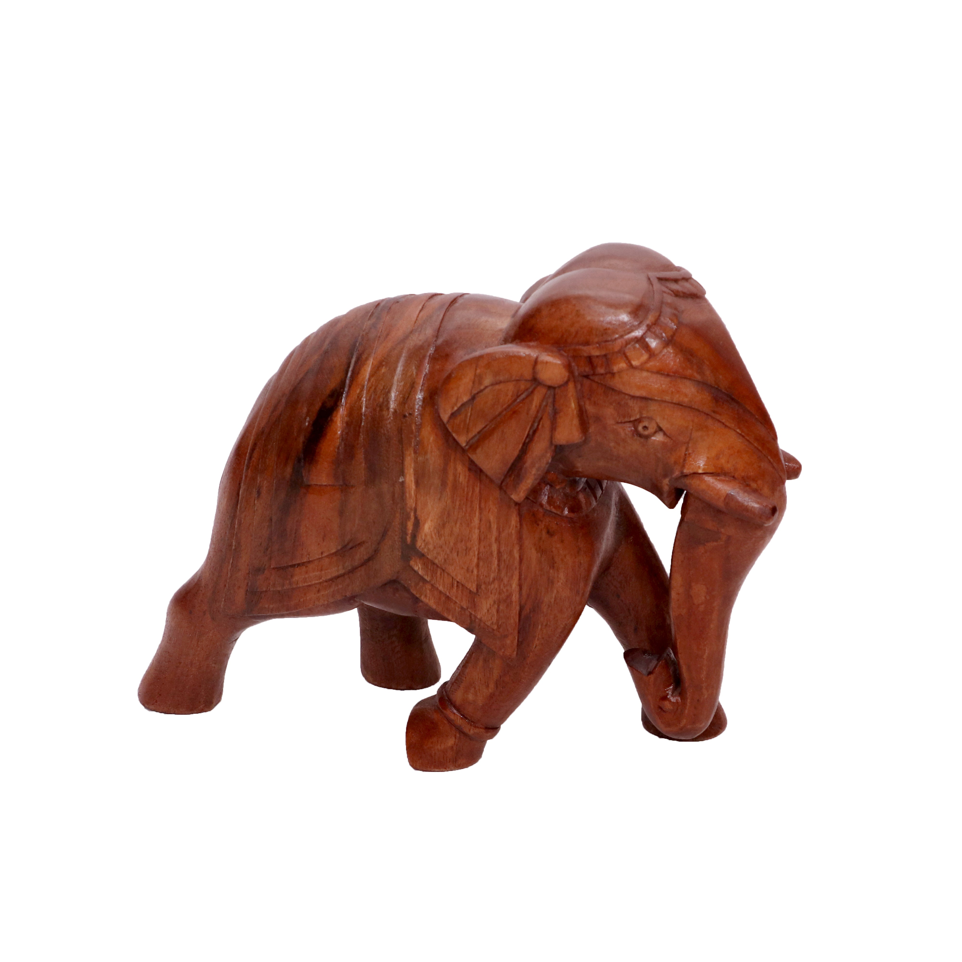 Walking Wooden Carved Elephant Animal Figurine