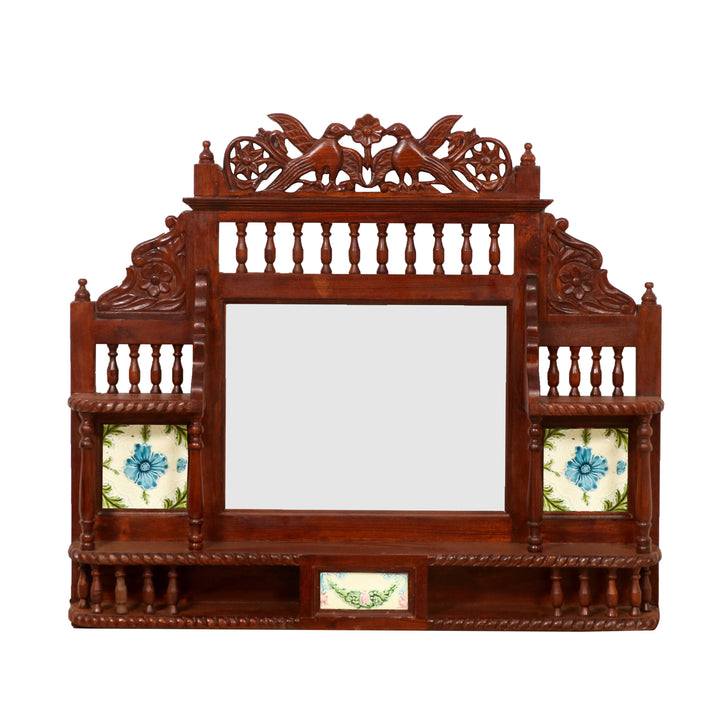 Traditional Teak Wood Bird Mirror Mirror